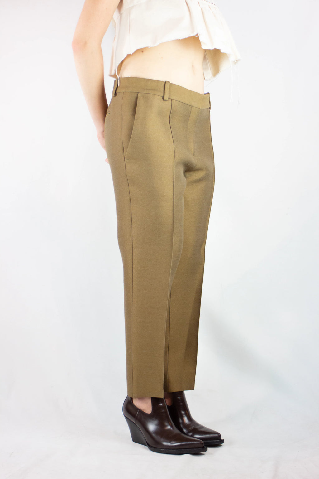 Moss Wool-Silk Cropped Trousers