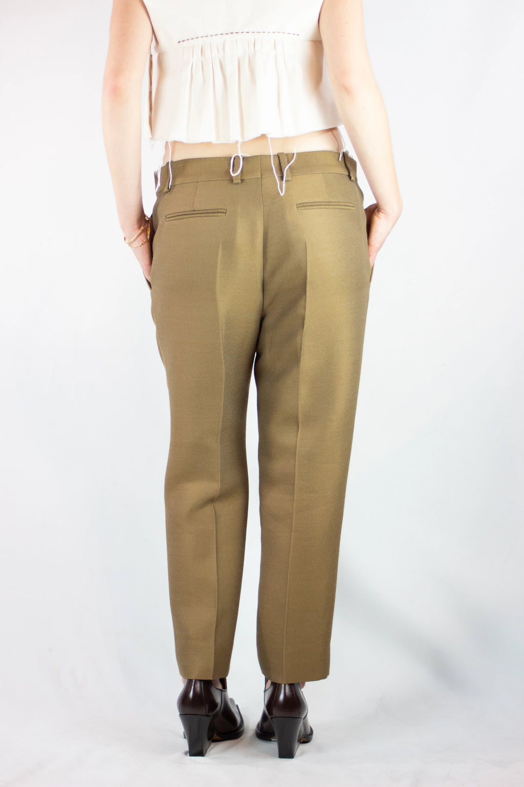 Moss Wool-Silk Cropped Trousers