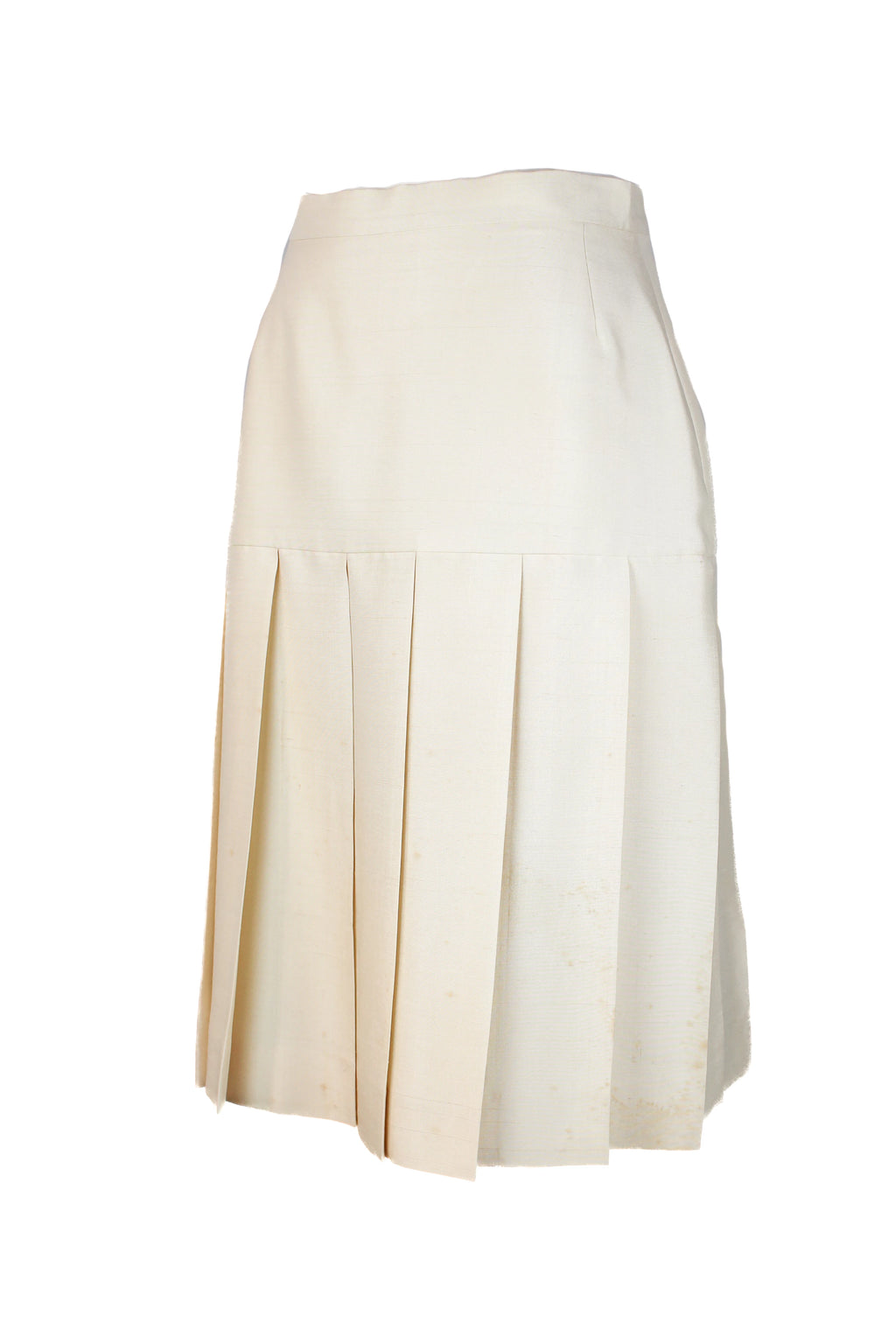 Pleated silk skirt in ecru with fitted waistline