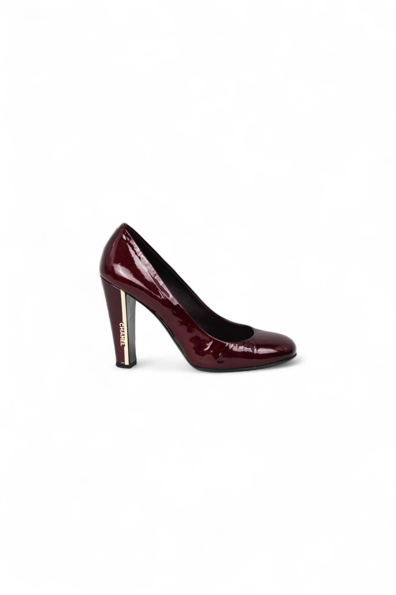 Bordeaux Patent Pumps with Logo Block Heel