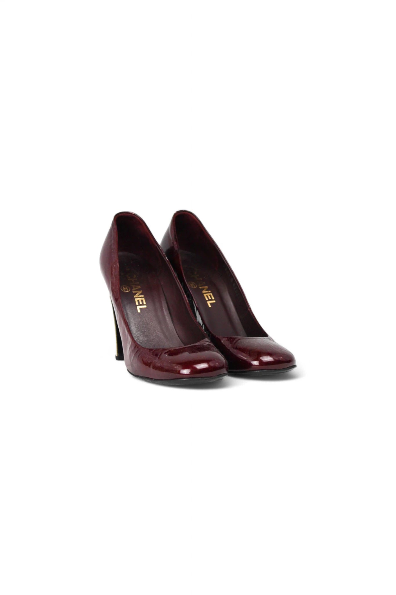 Bordeaux Patent Pumps with Logo Block Heel