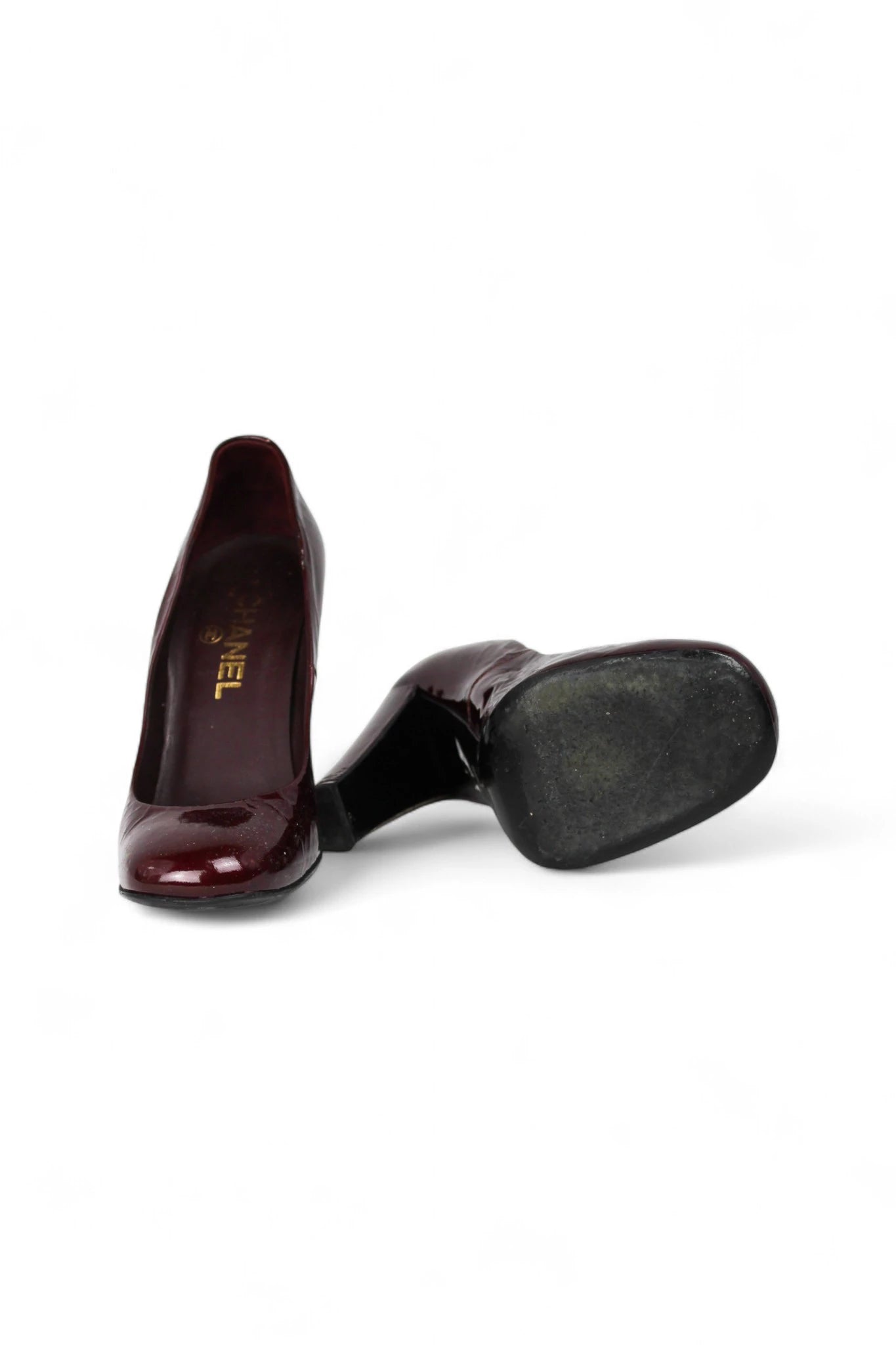 Bordeaux Patent Pumps with Logo Block Heel