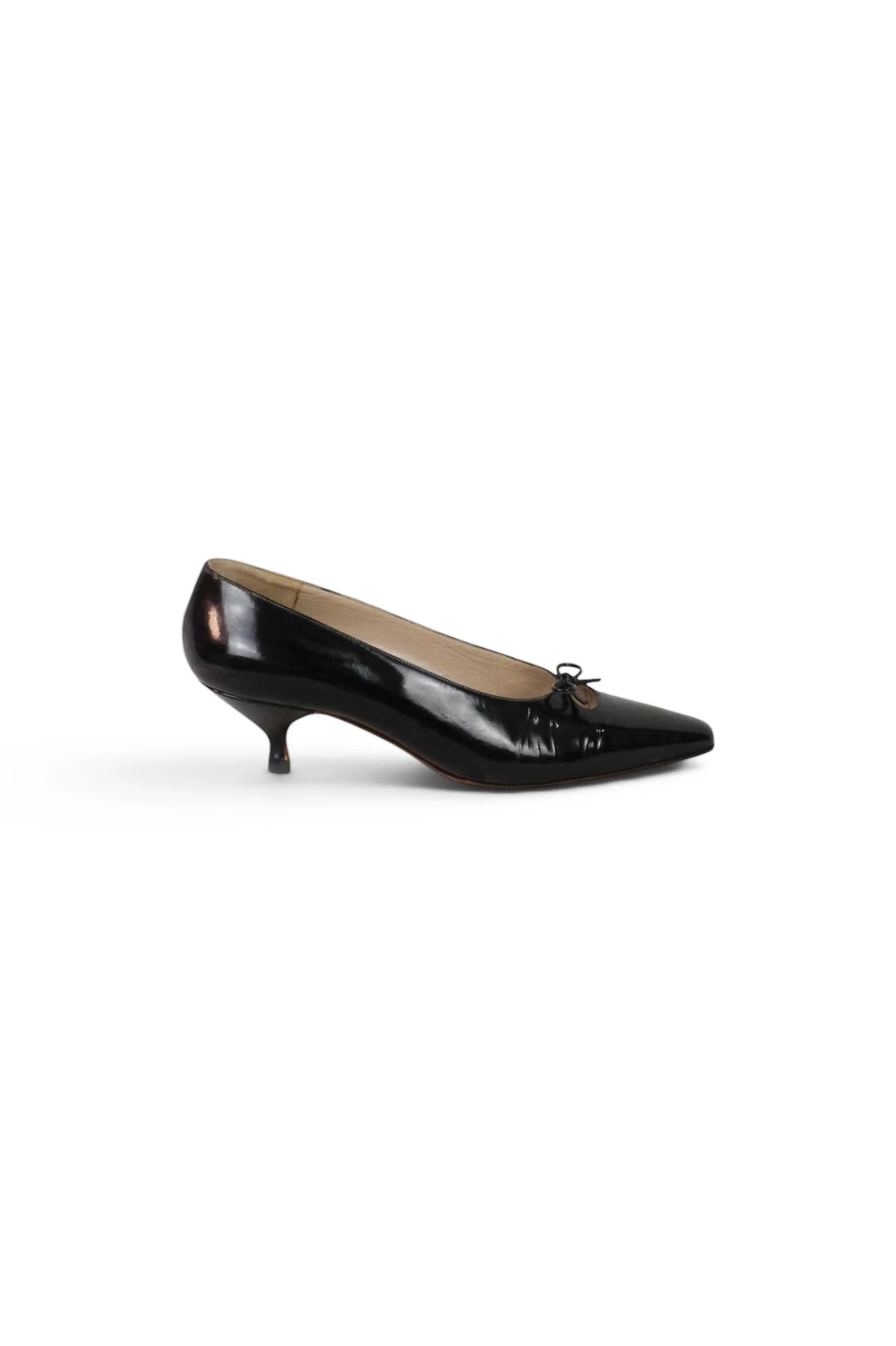 Black Patent Leather Kitten Heel Pumps