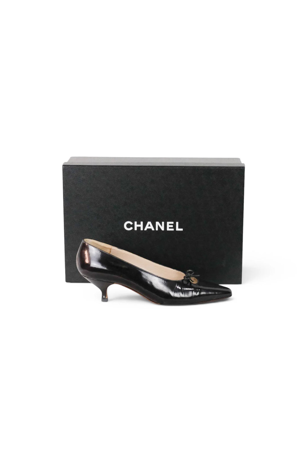 Black Patent Leather Kitten Heel Pumps
