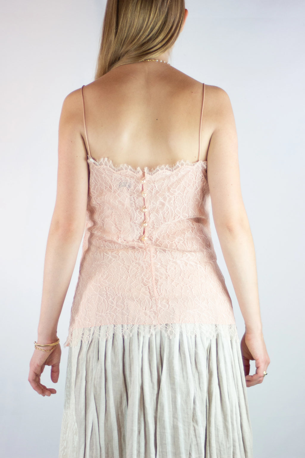 Pink Silk Lace Top with Spaghetti Straps