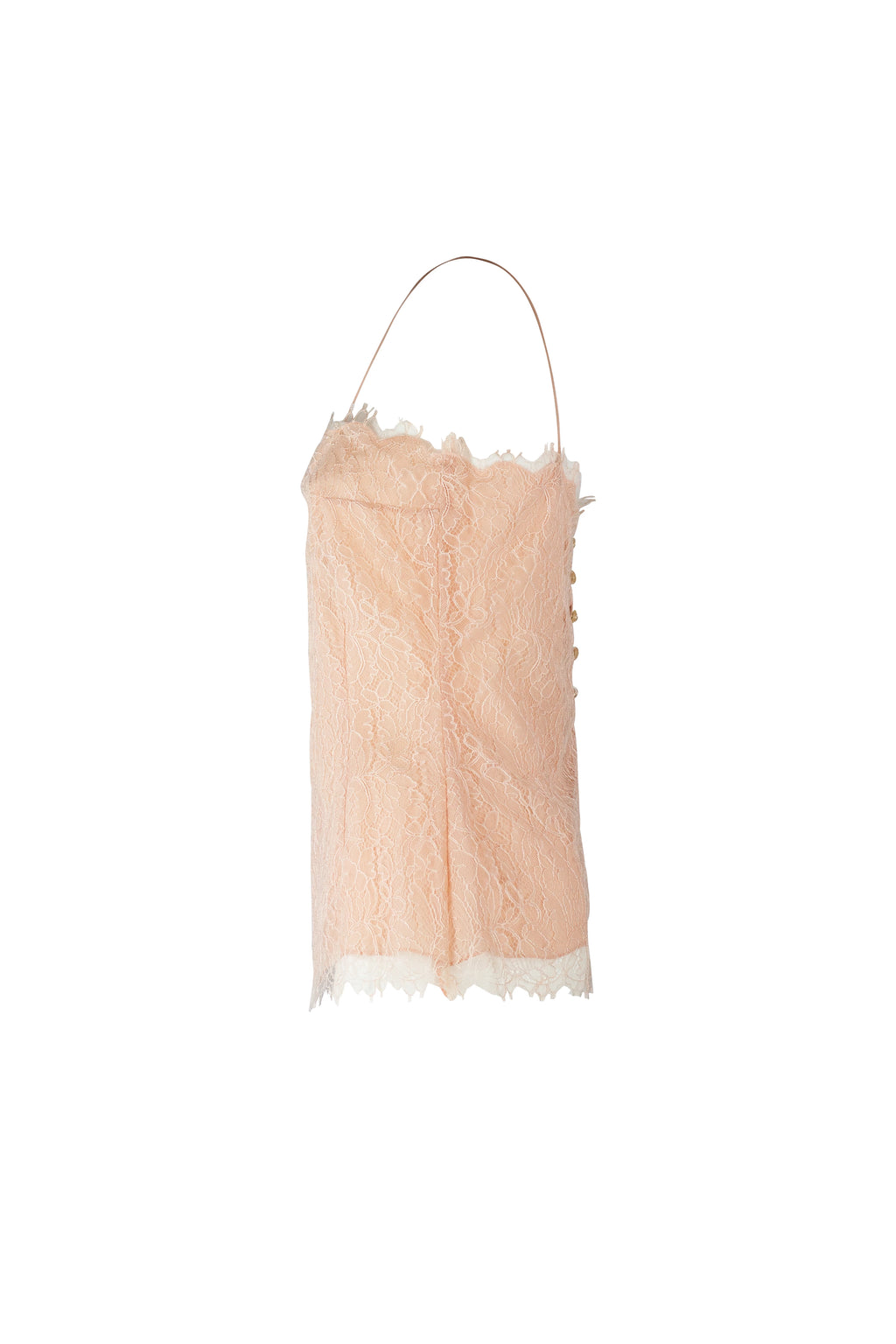 Pink Silk Lace Top with Spaghetti Straps