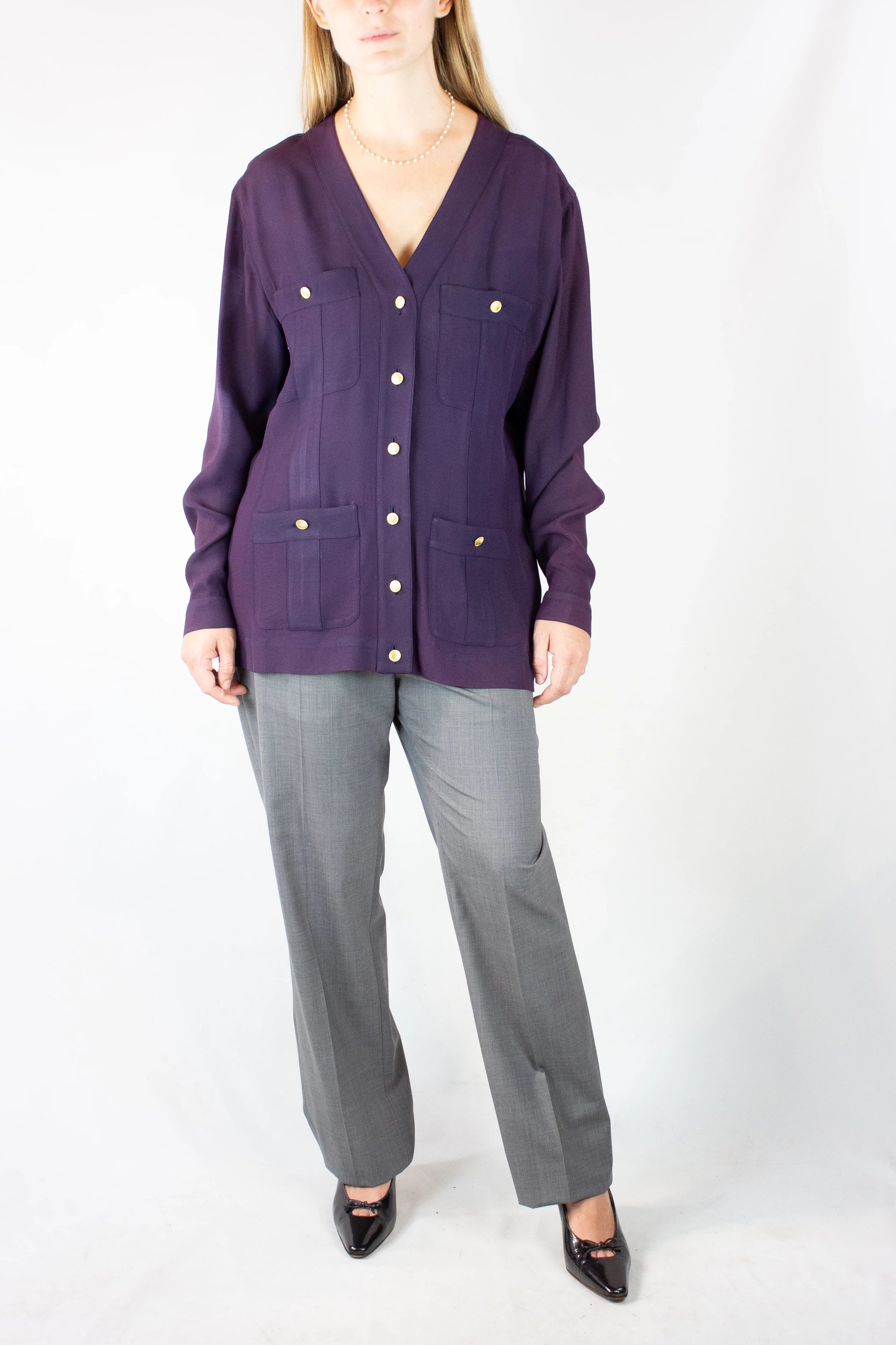 Camicetta vintage in seta viola