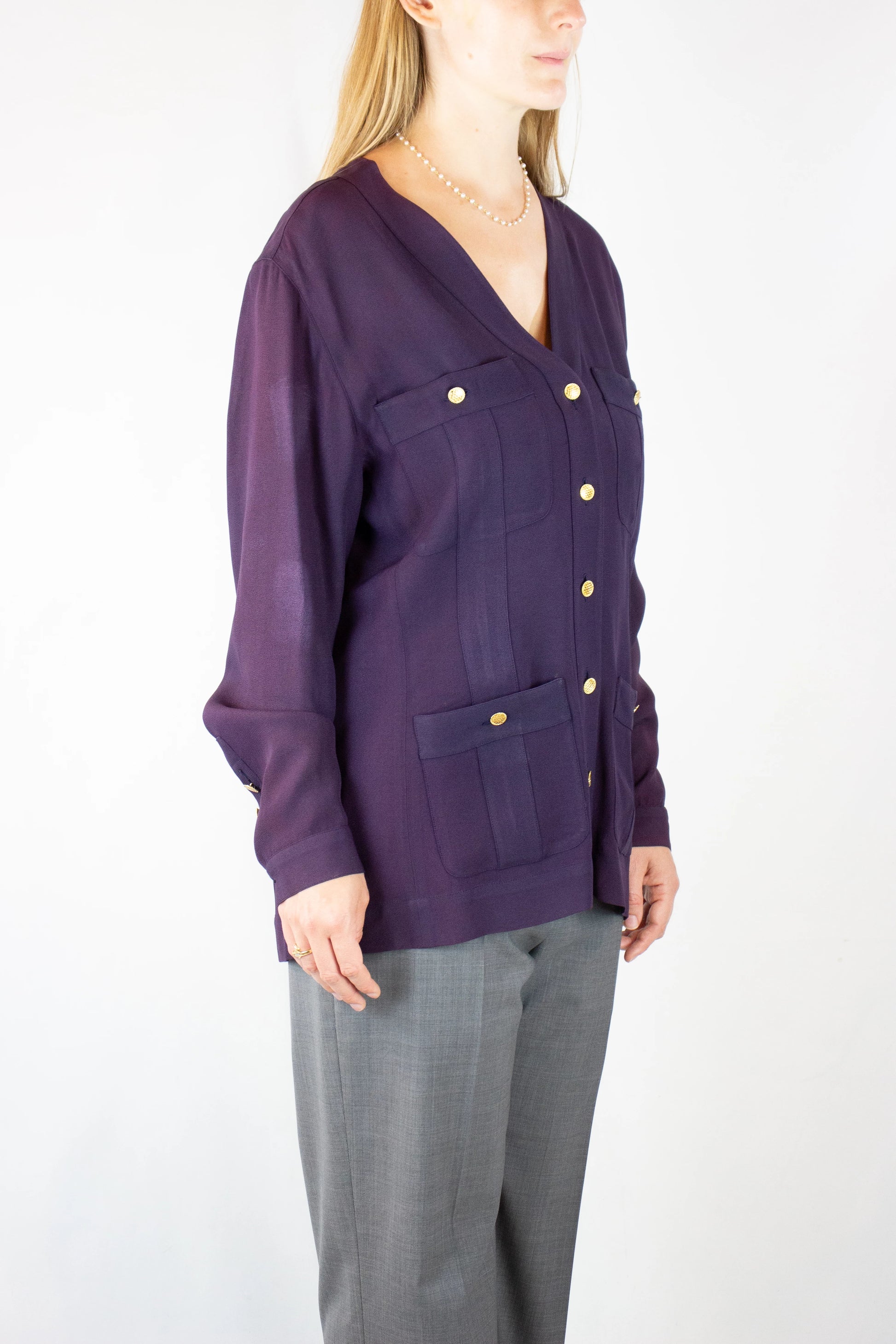 Camicetta vintage in seta viola
