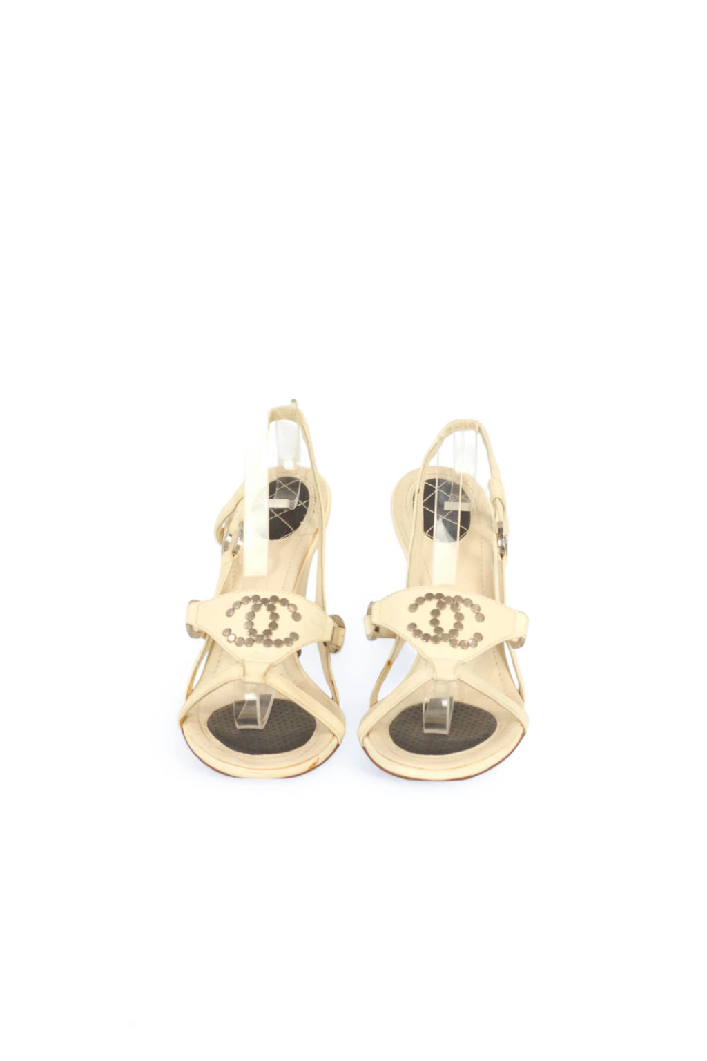 Sandals with Hexagonal Heel and Studded Logo Detail