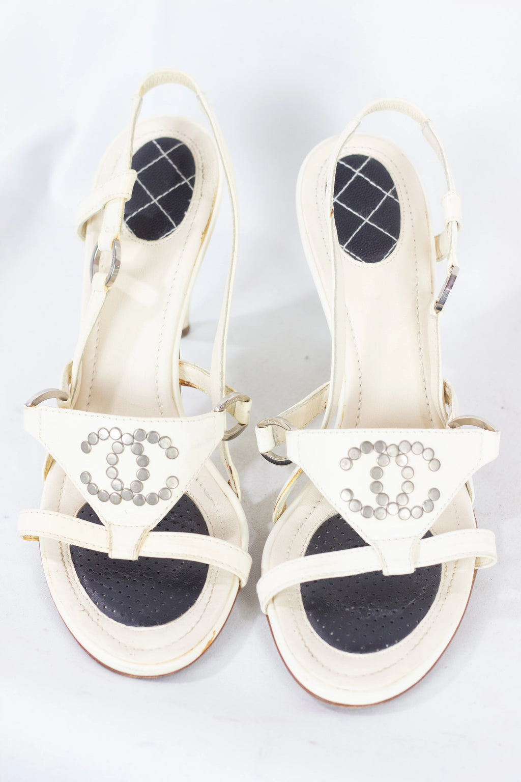 Sandals with Hexagonal Heel and Studded Logo Detail