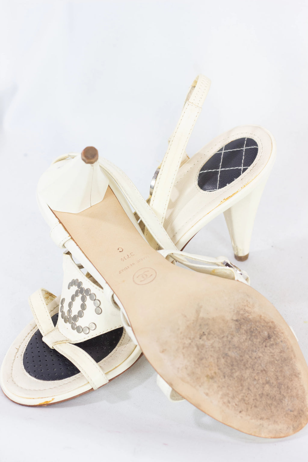 Sandals with Hexagonal Heel and Studded Logo Detail