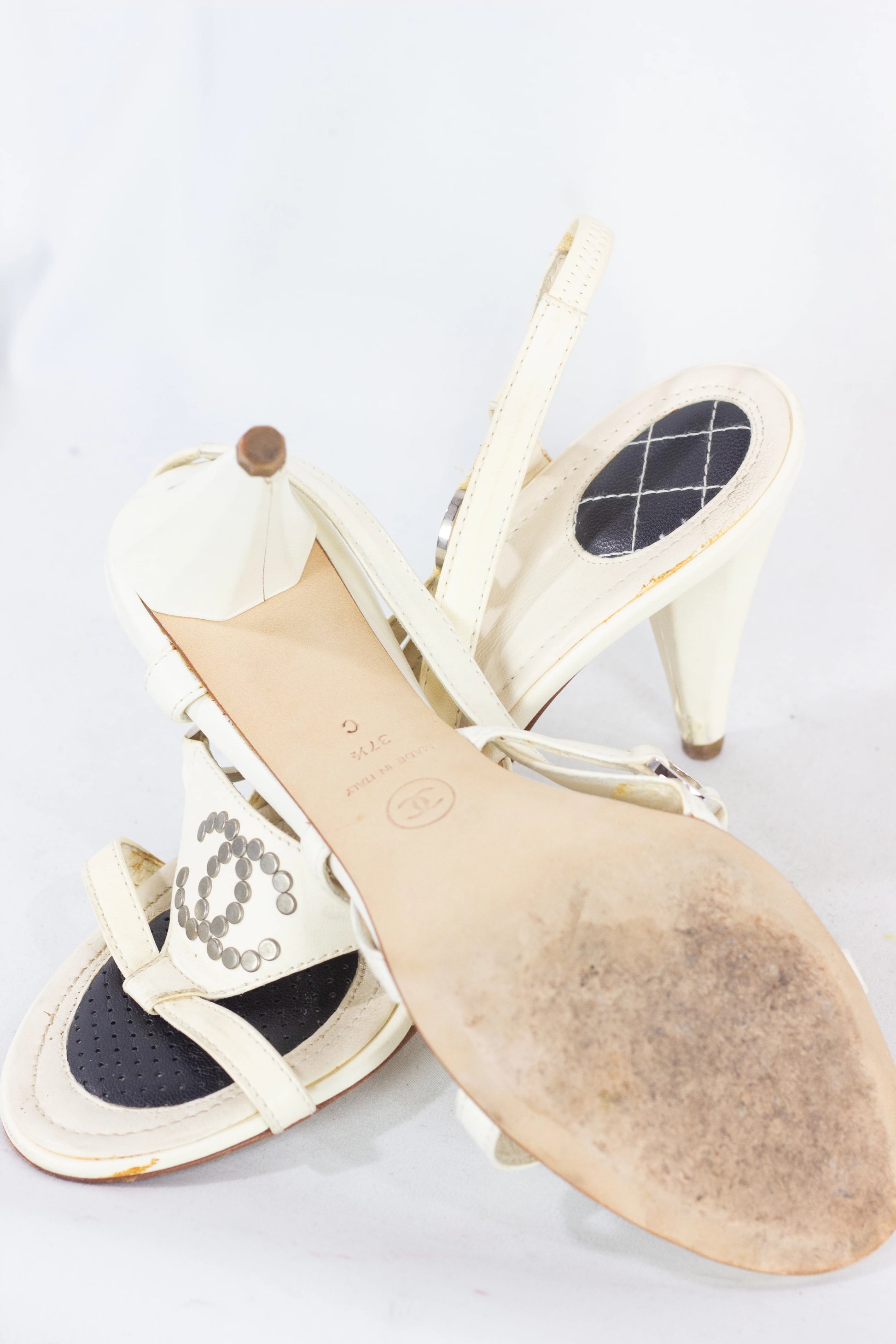 Sandals with Hexagonal Heel and Studded Logo Detail
