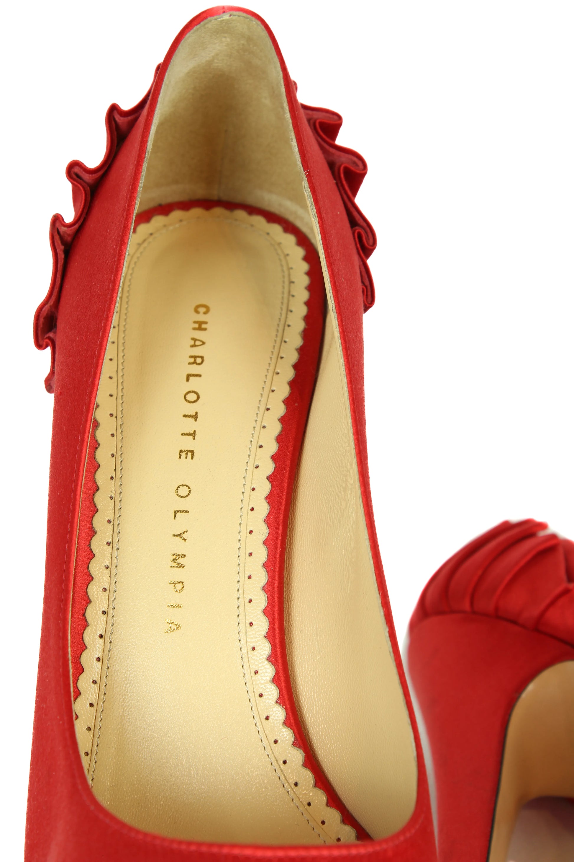 Red satin Debbie pumps
