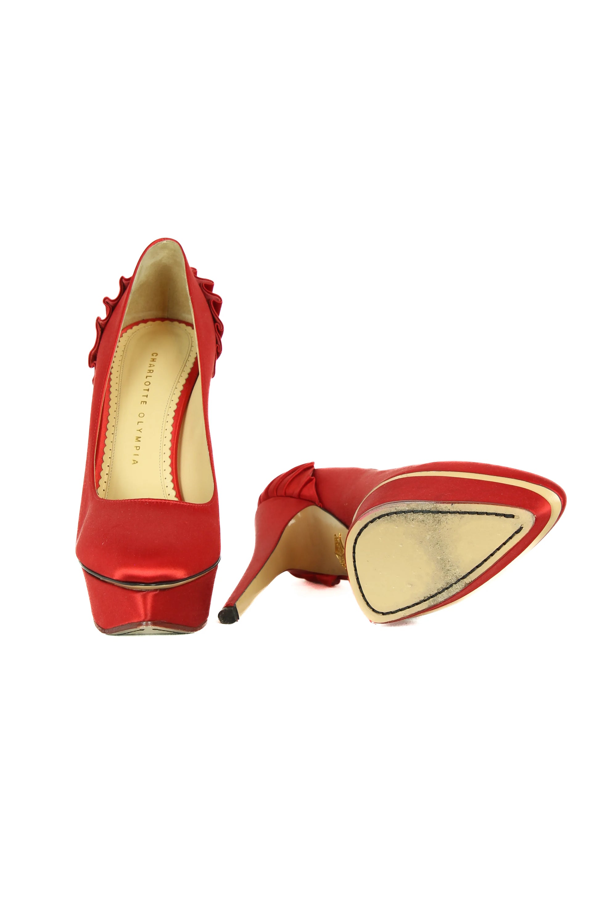 Red satin Debbie pumps