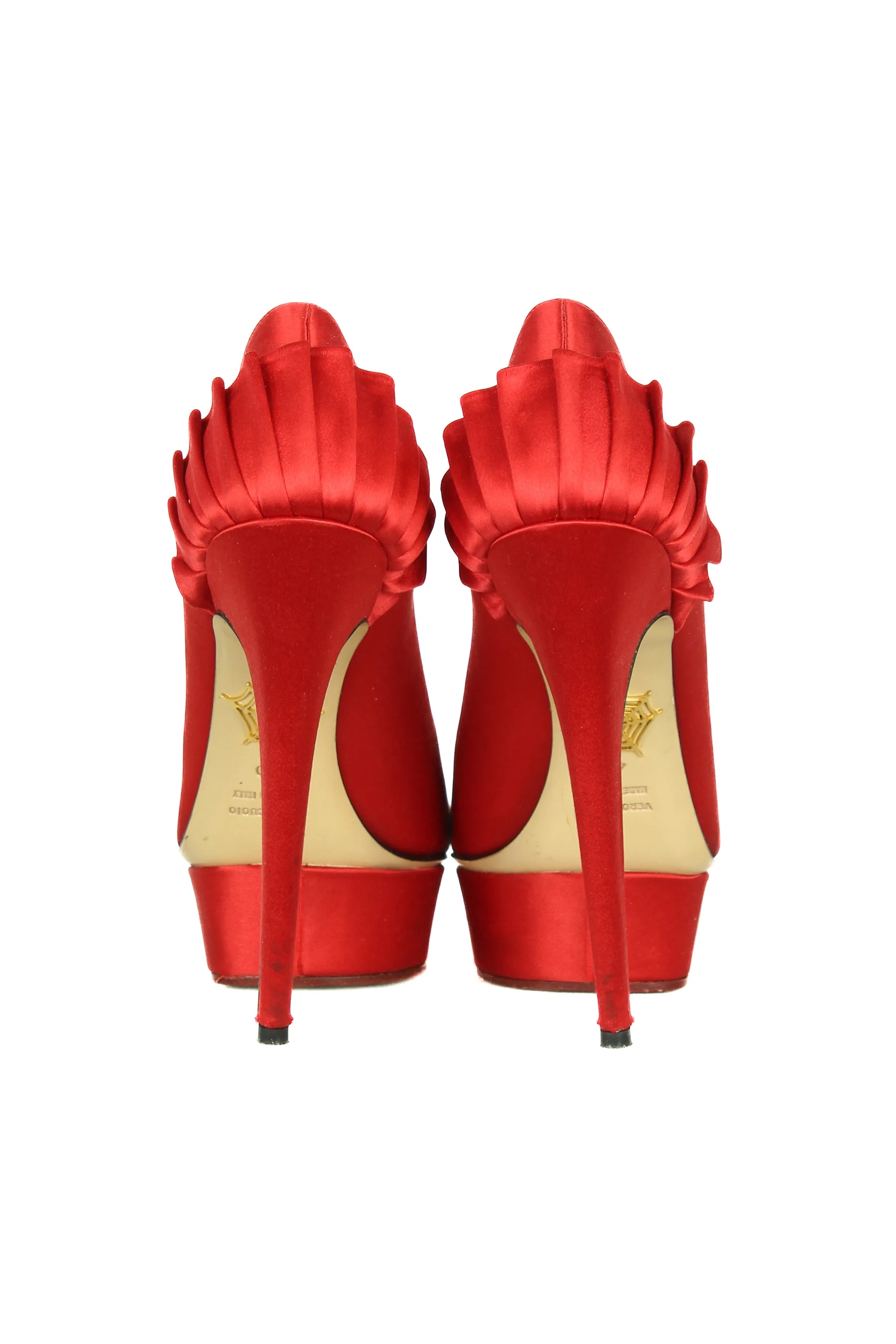 Red satin Debbie pumps