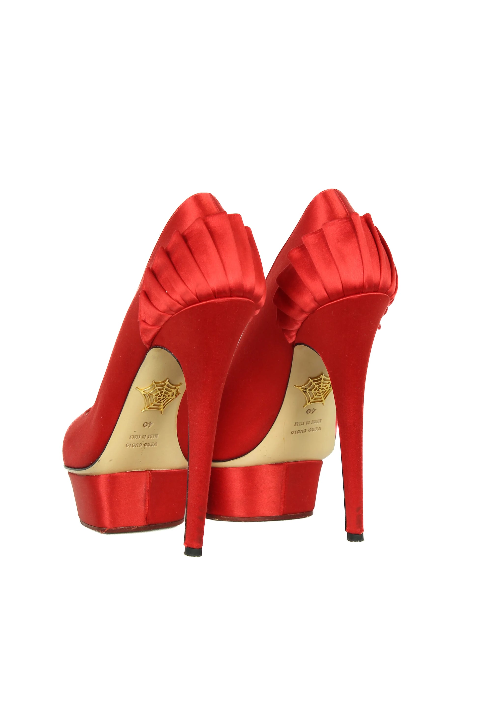 Red satin Debbie pumps