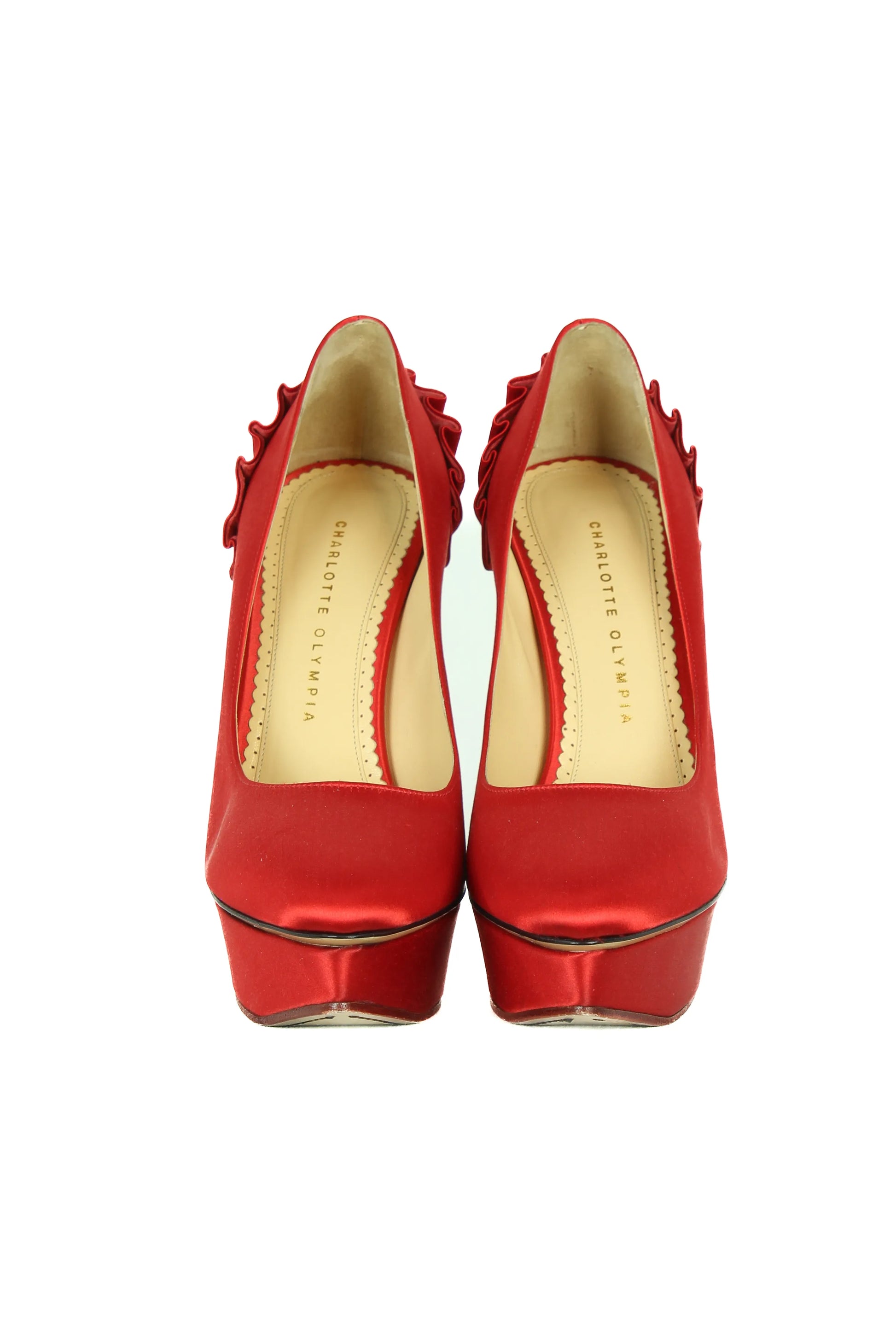 Red satin Debbie pumps