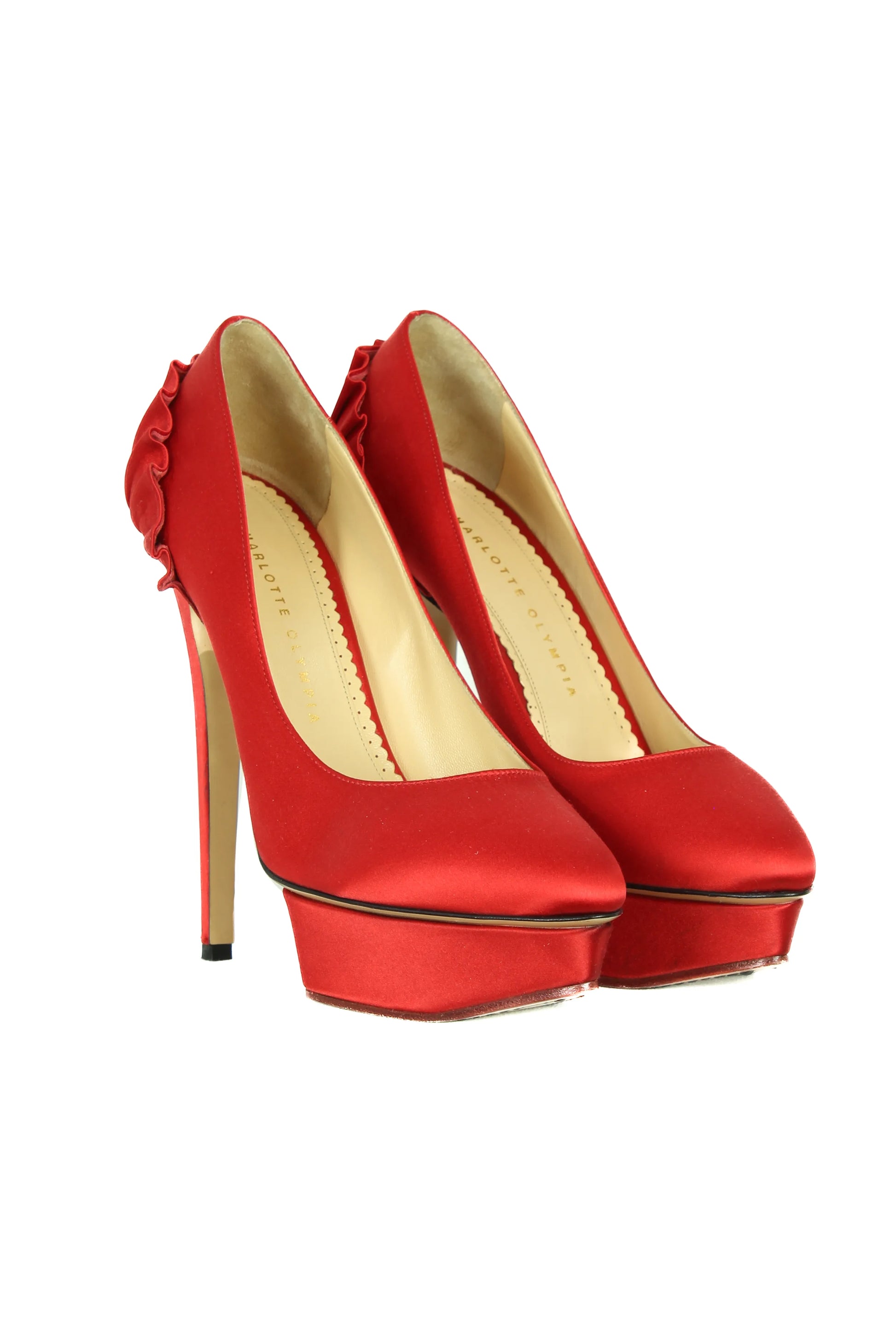 Red satin Debbie pumps
