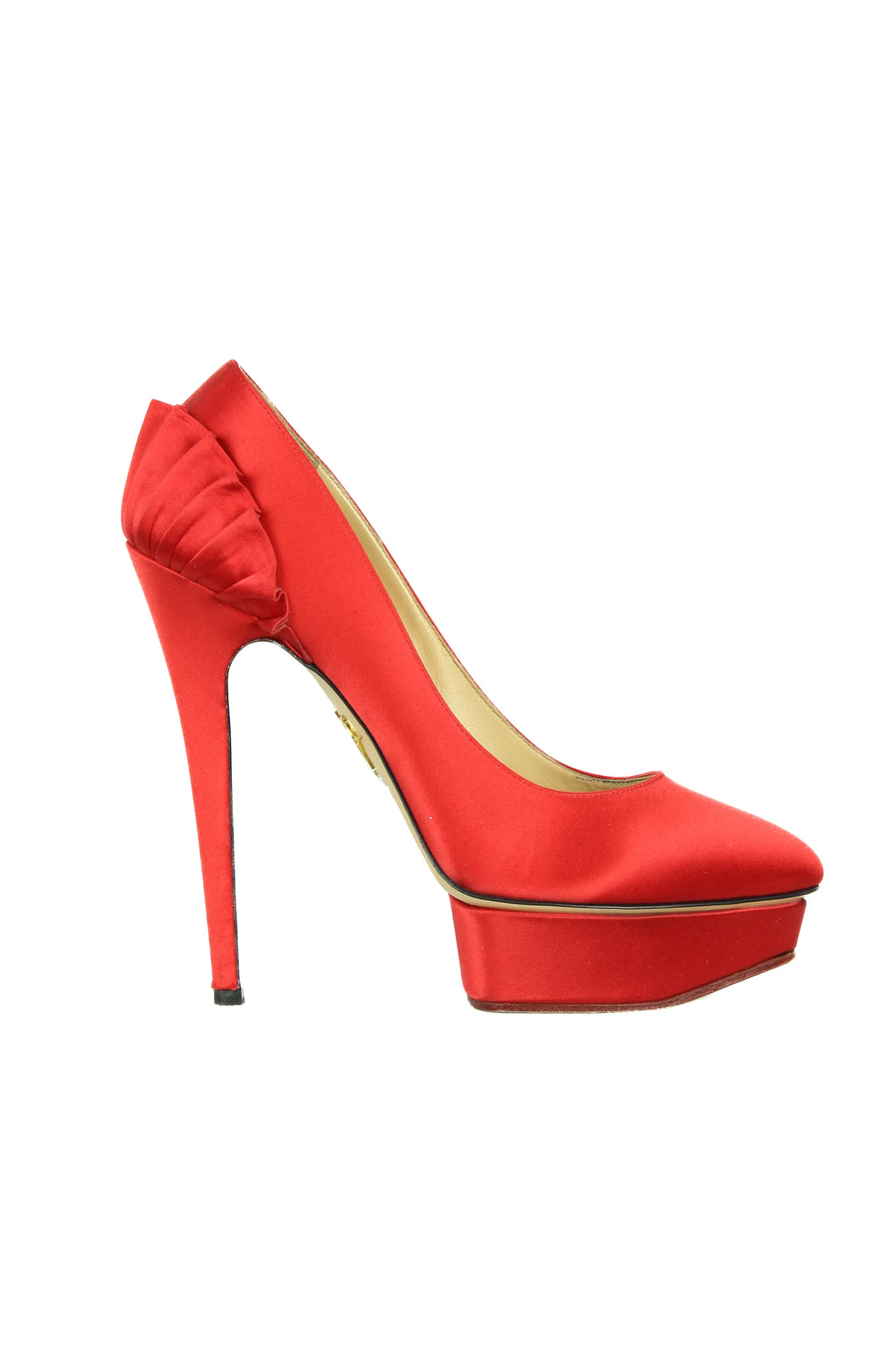 Red satin Debbie pumps