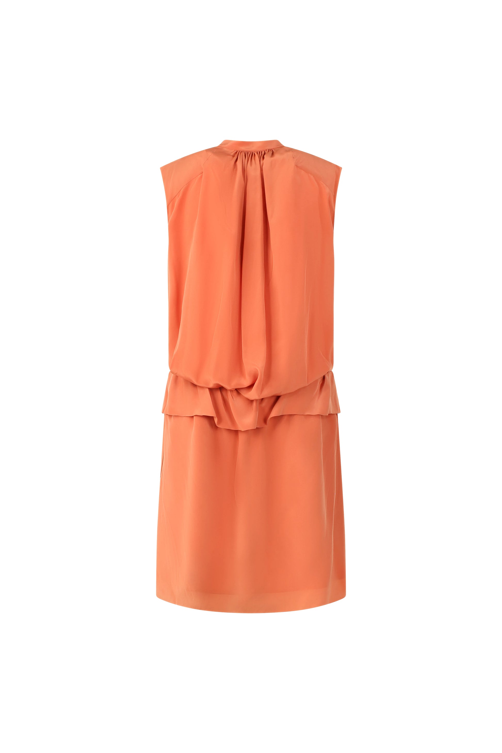 Apricot Orange Silk Tunic Dress with Frilled Waist and Back Cut-Out