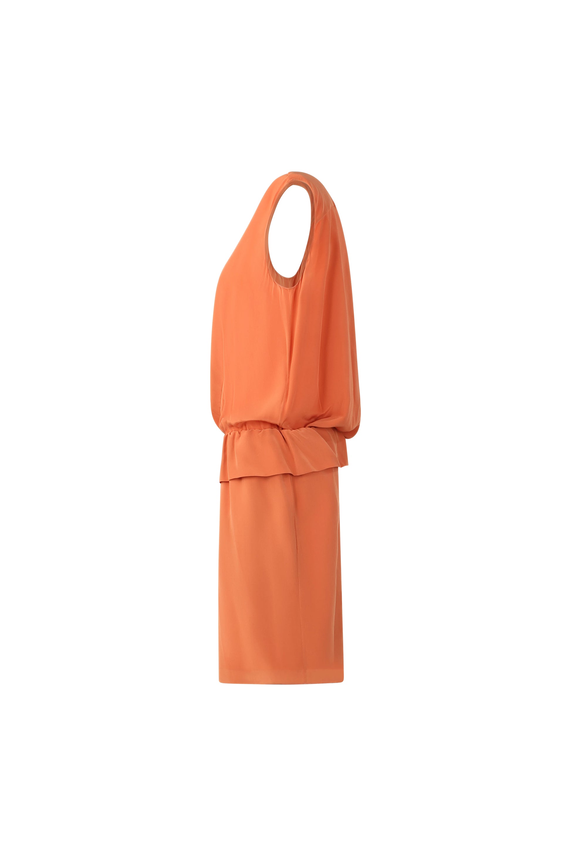 Apricot Orange Silk Tunic Dress with Frilled Waist and Back Cut-Out
