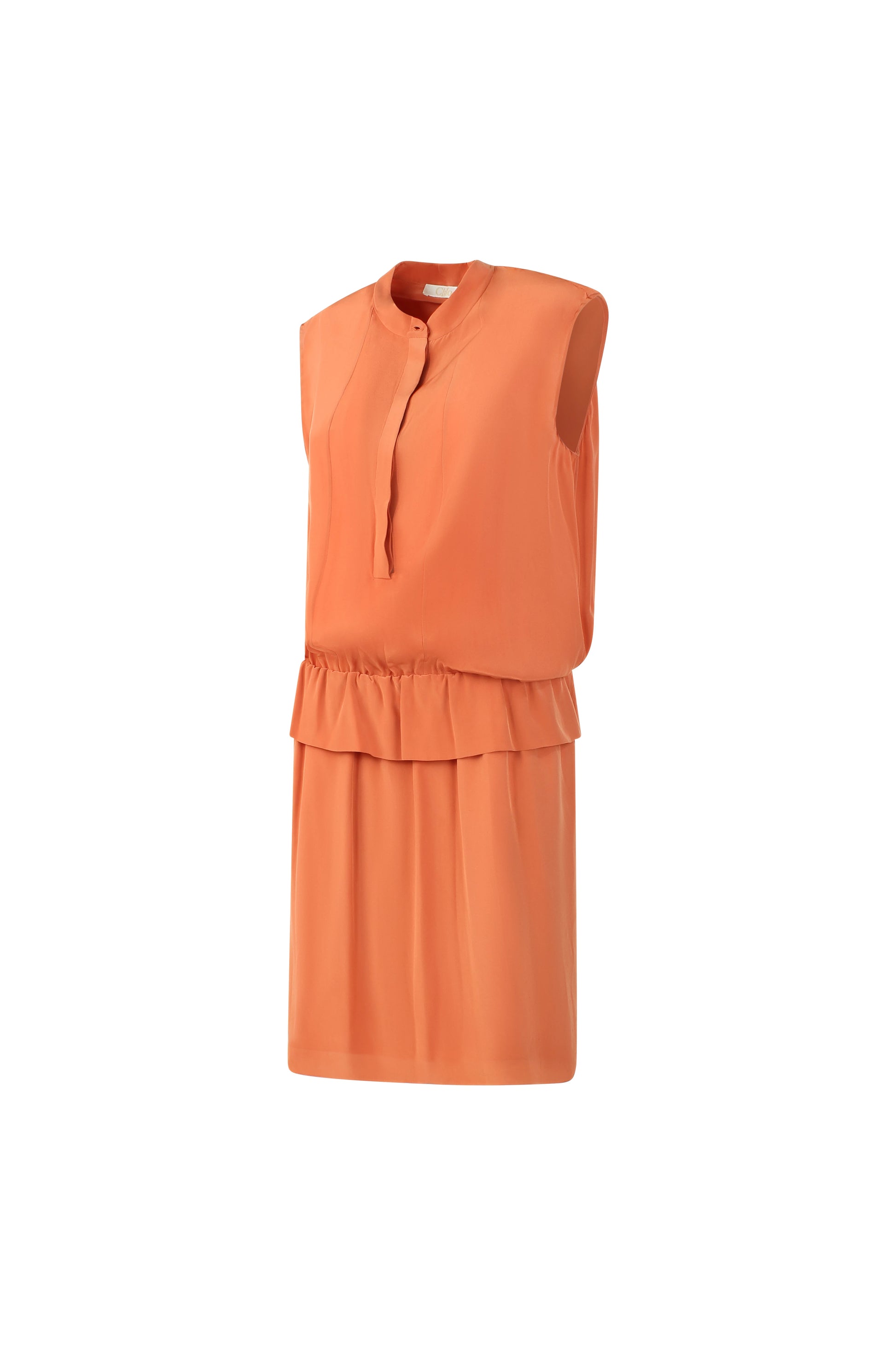 Apricot Orange Silk Tunic Dress with Frilled Waist and Back Cut-Out