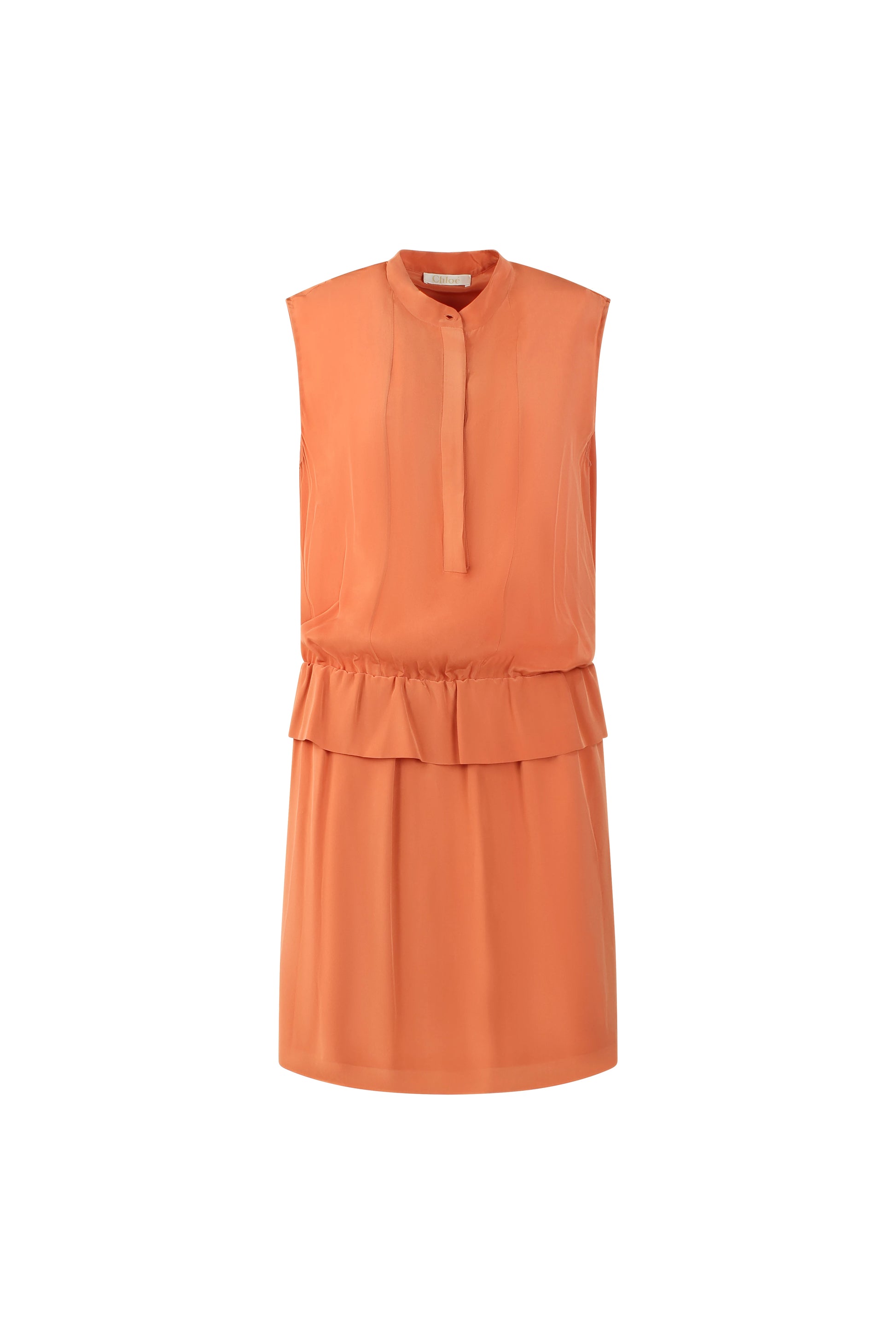 Apricot Orange Silk Tunic Dress with Frilled Waist and Back Cut-Out