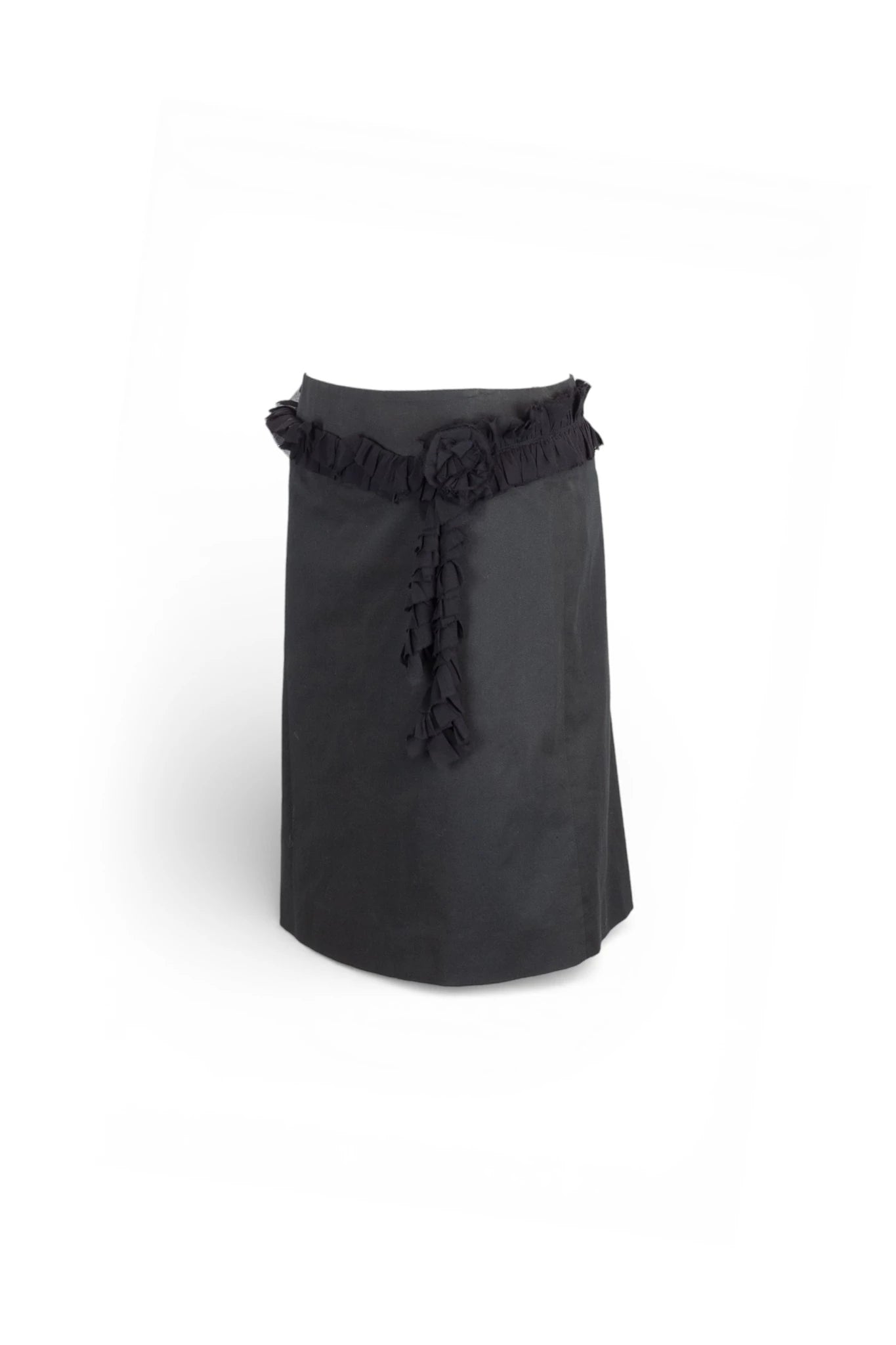 Straight Cotton Skirt with Silk Chiffon Belt Detail