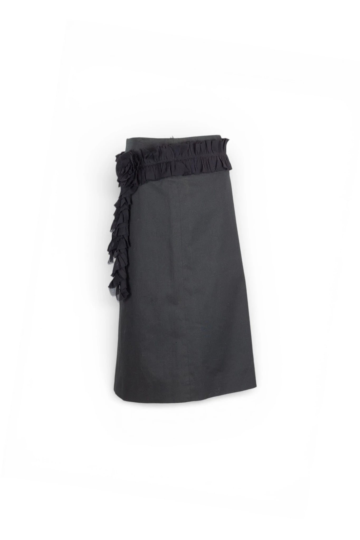 Straight Cotton Skirt with Silk Chiffon Belt Detail