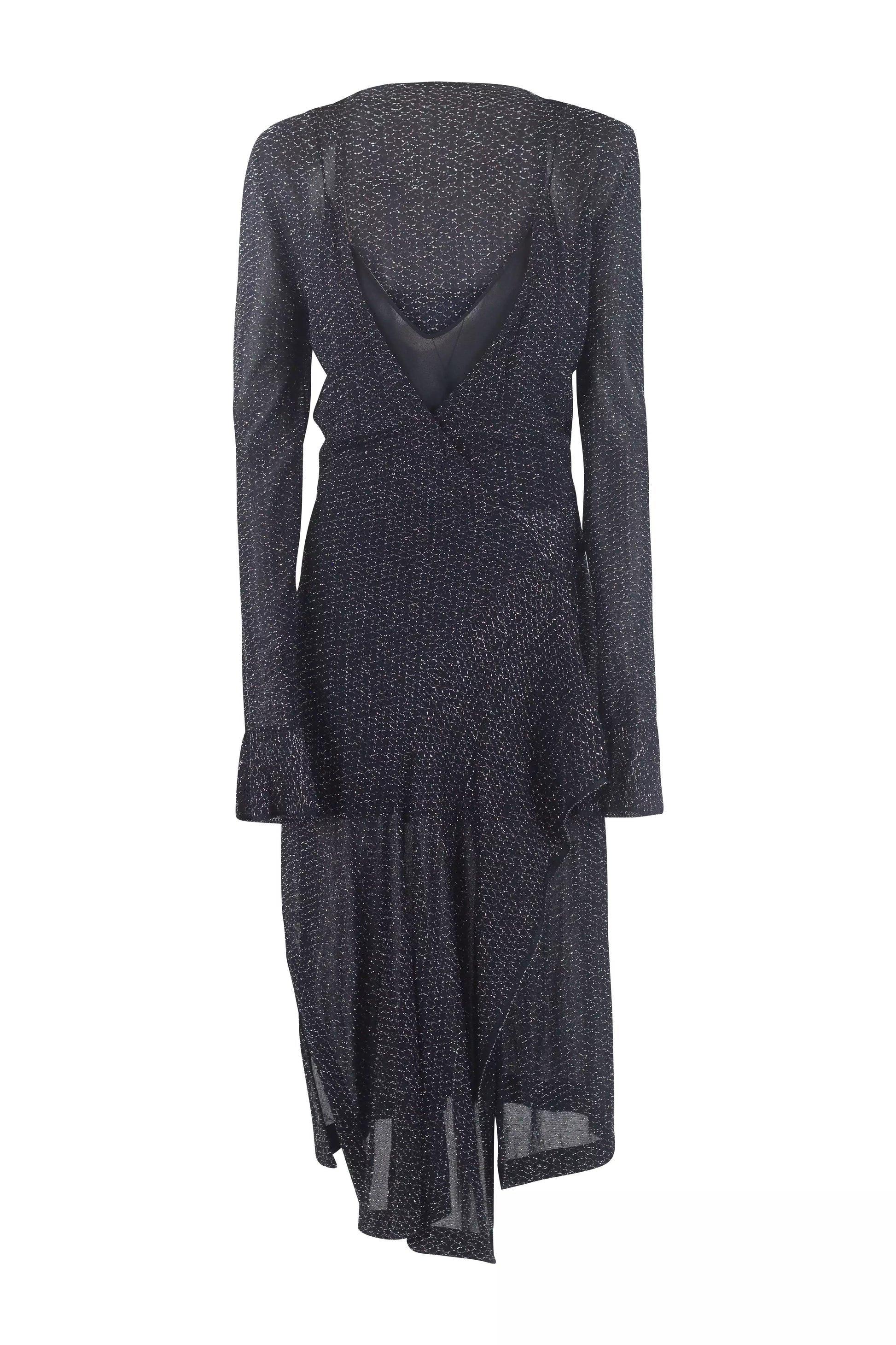 Metallic Knit Long Sleeve Evening Midi Dress
