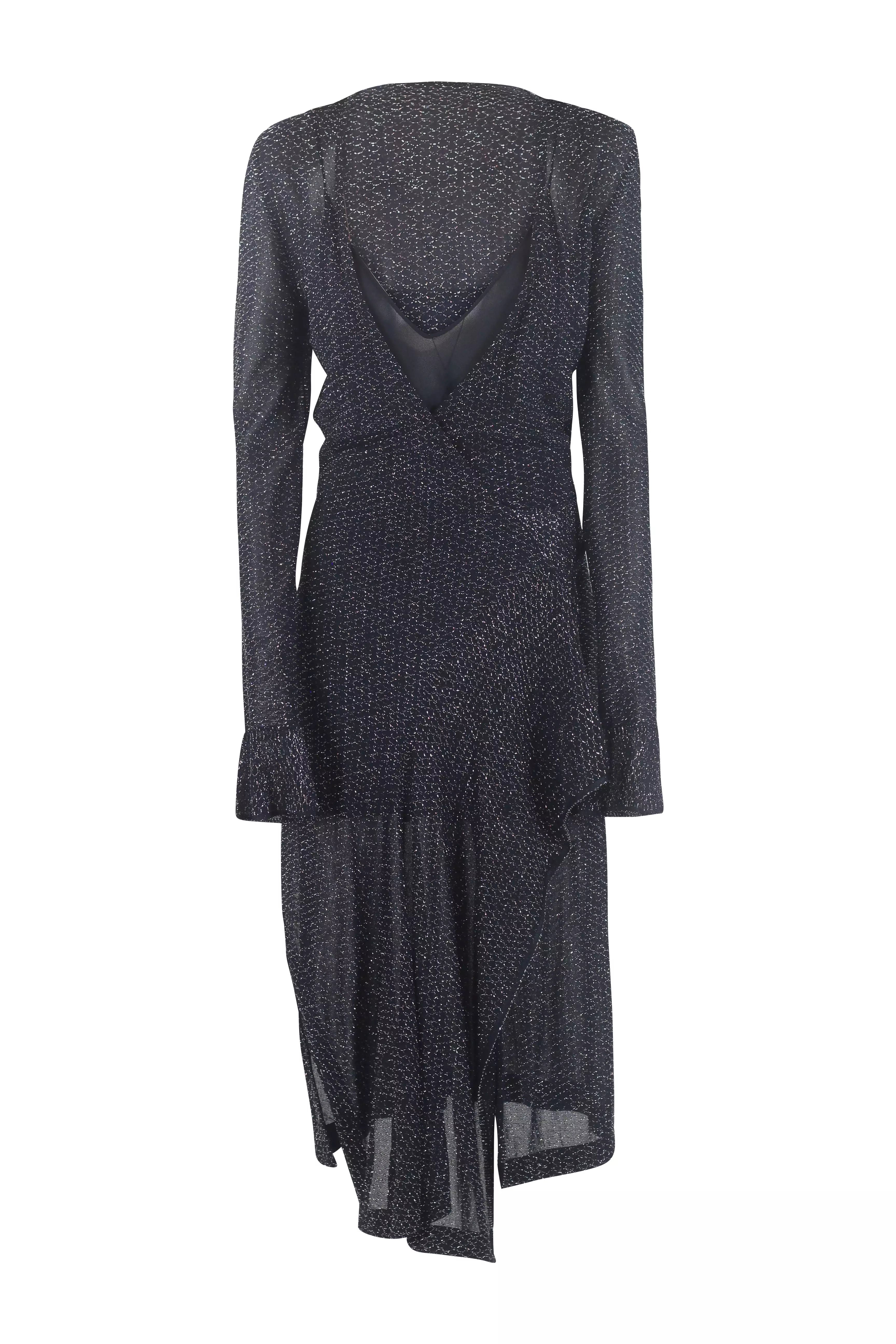 Metallic Knit Long Sleeve Evening Midi Dress
