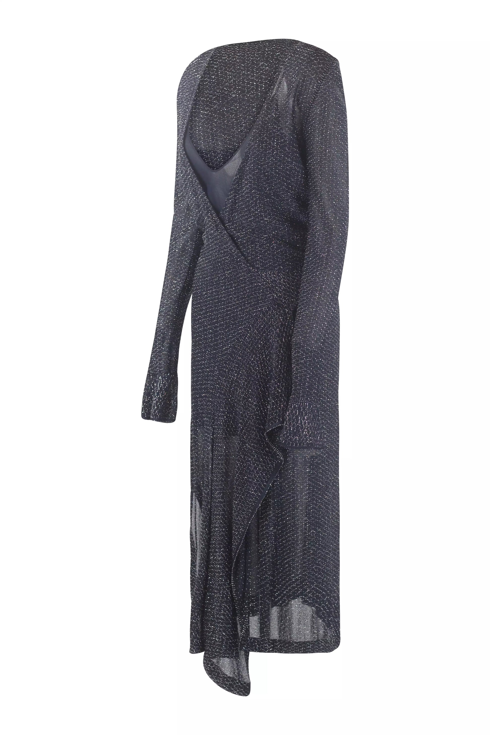 Metallic Knit Long Sleeve Evening Midi Dress