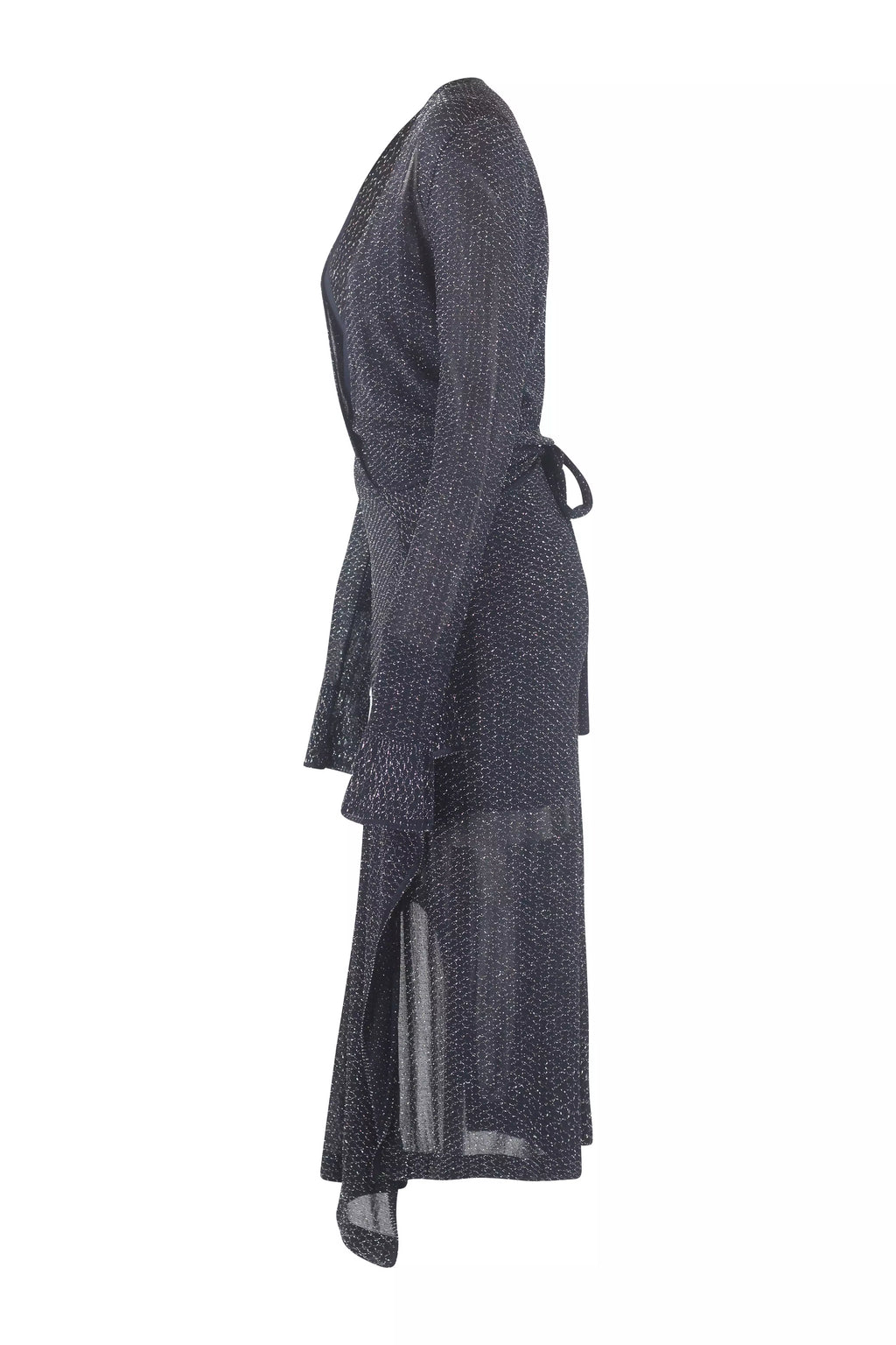 Metallic Knit Long Sleeve Evening Midi Dress