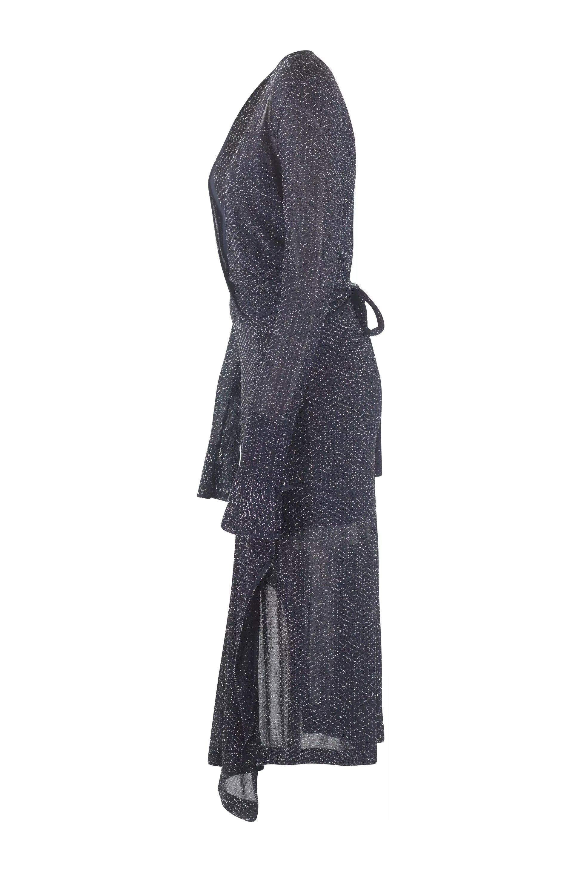 Metallic Knit Long Sleeve Evening Midi Dress