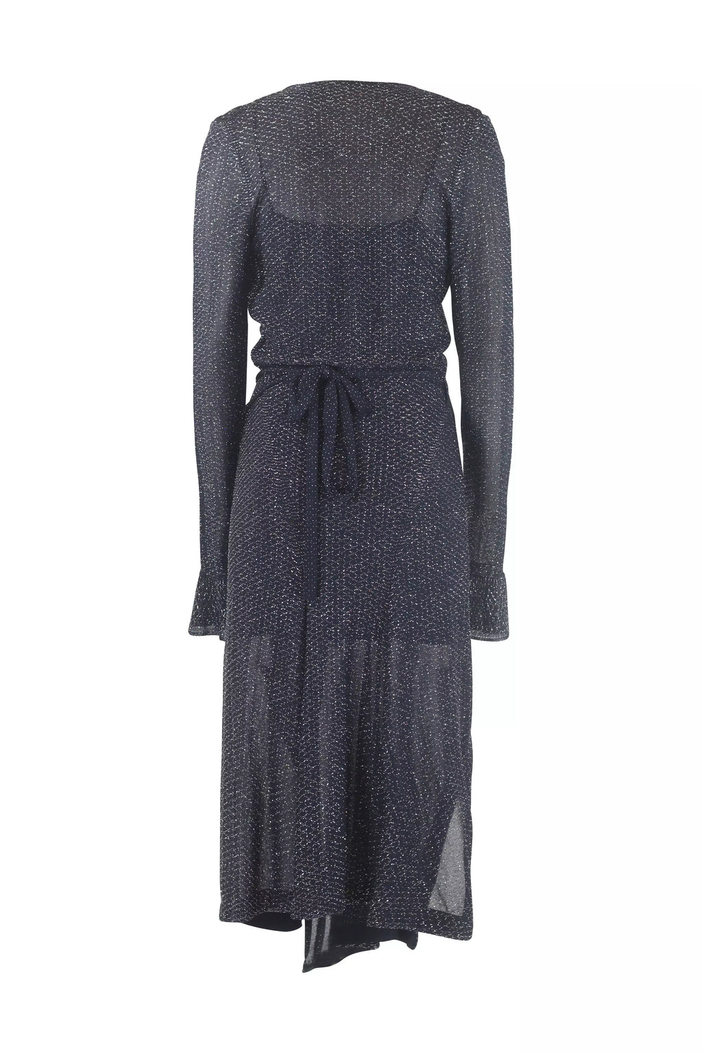 Metallic Knit Long Sleeve Evening Midi Dress
