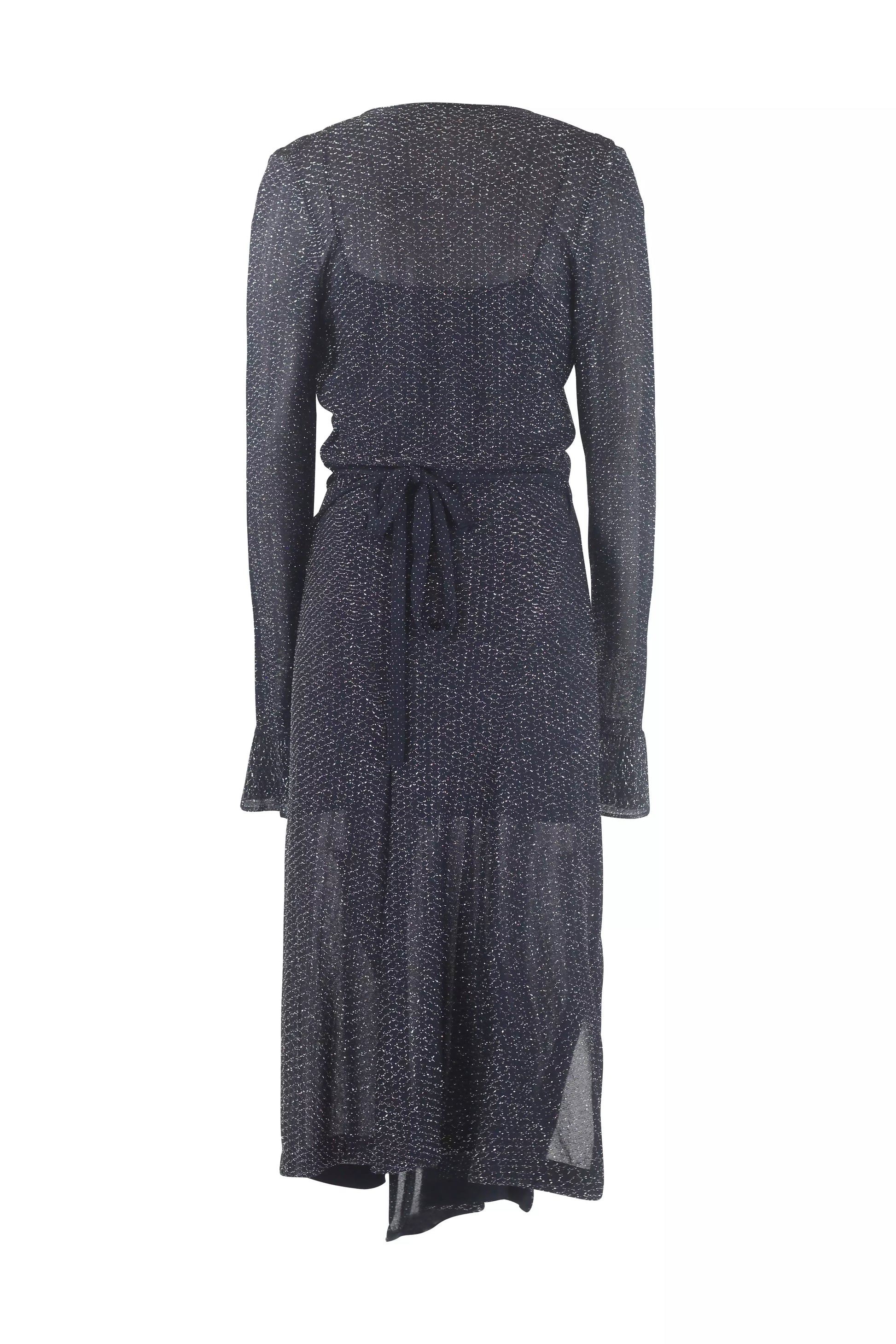 Metallic Knit Long Sleeve Evening Midi Dress