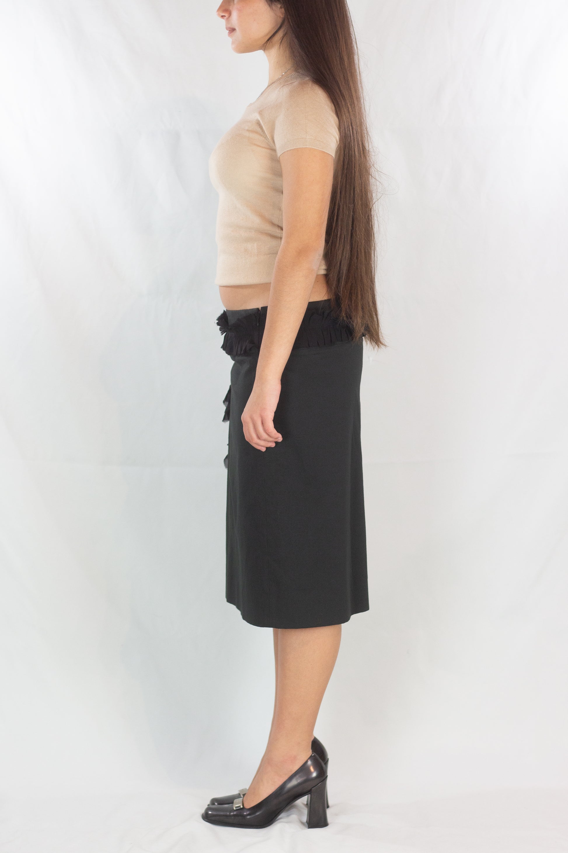 Straight Cotton Skirt with Silk Chiffon Belt Detail