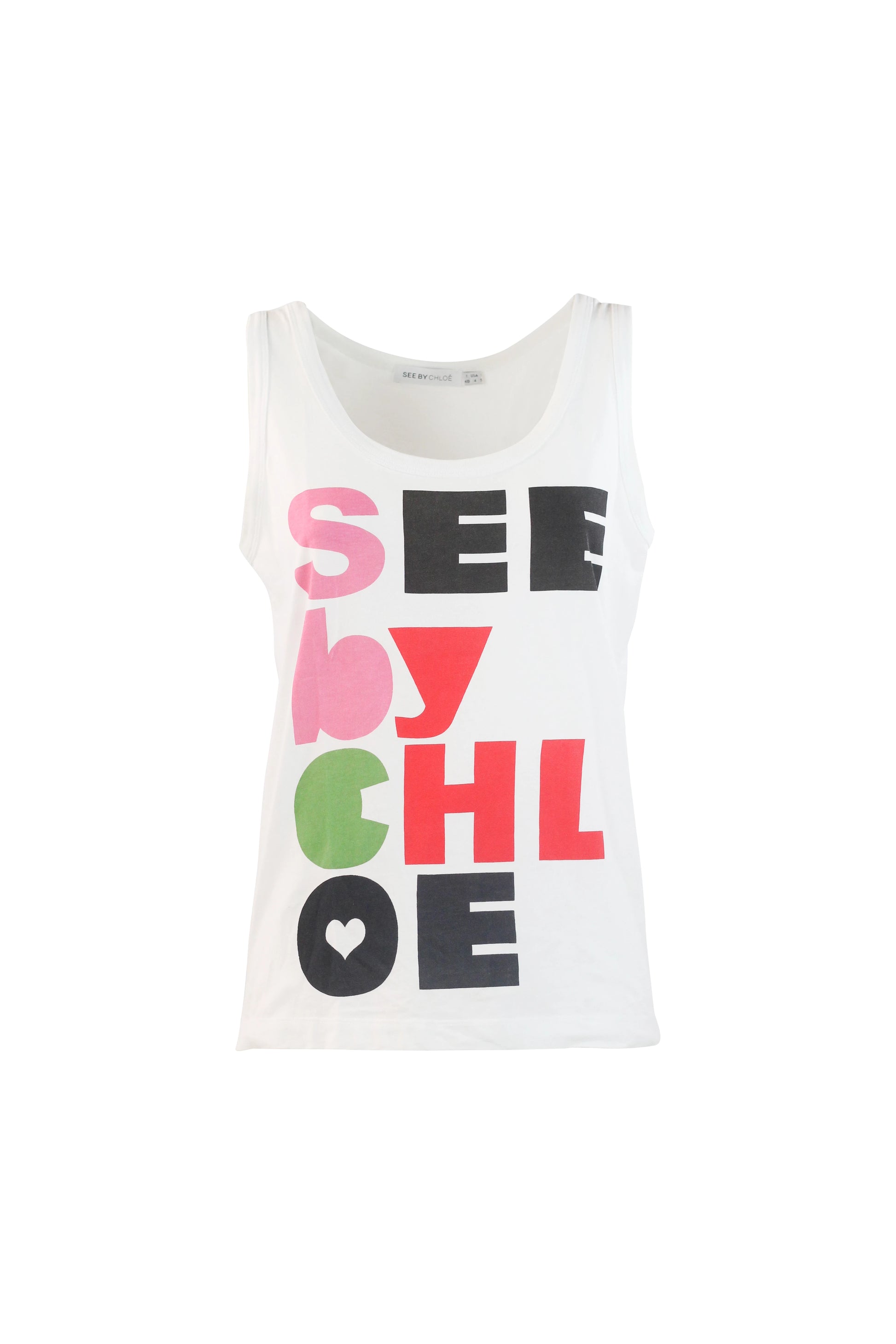 White Cotton Tank Top with Multicolour Logo