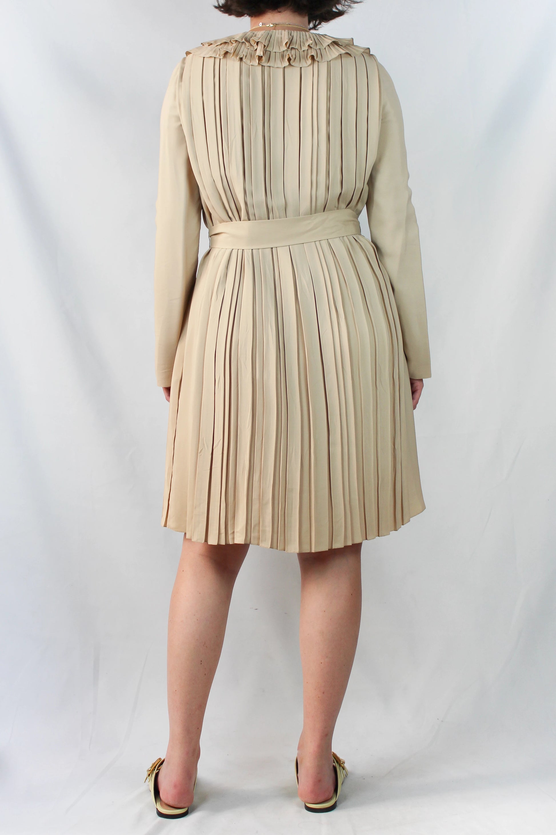 Silk Blend Ruched Dress with Collar and Belt