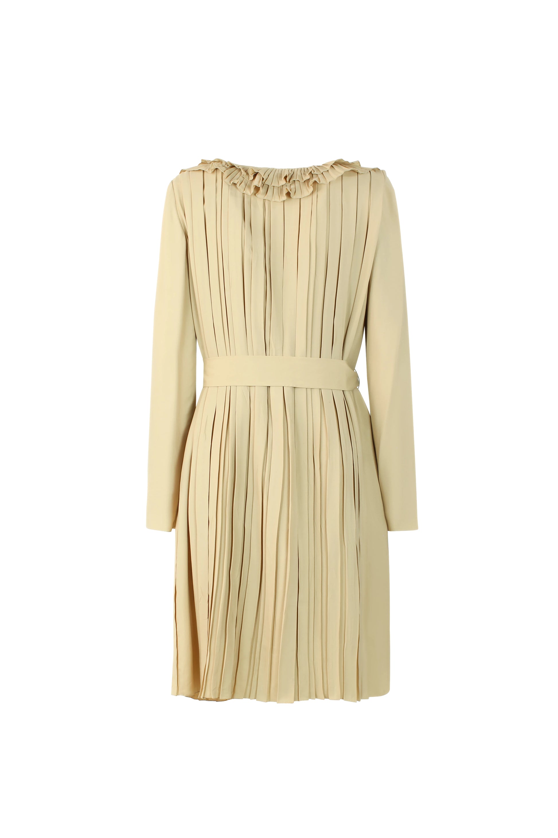 Silk Blend Ruched Dress with Collar and Belt