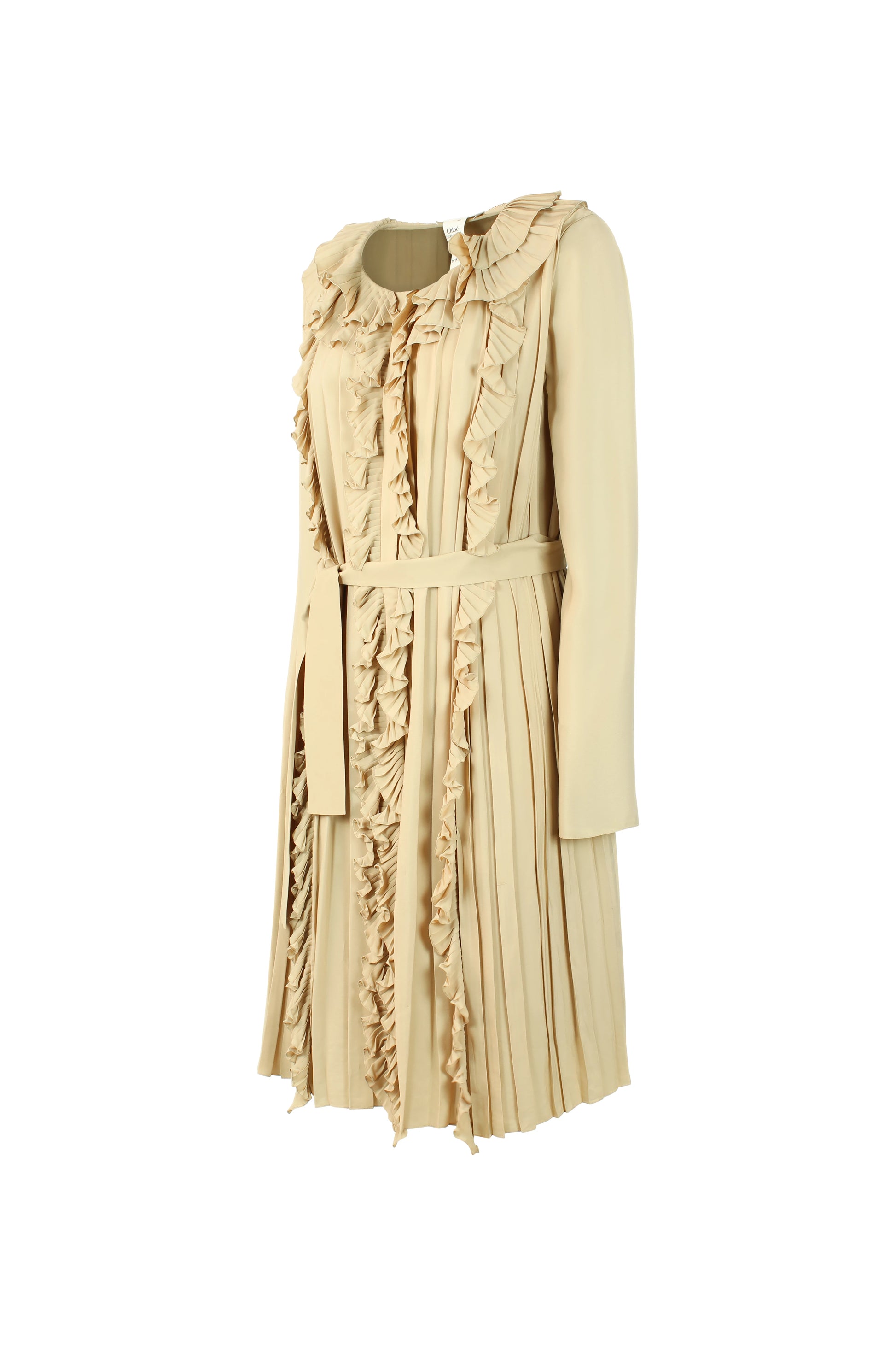 Silk Blend Ruched Dress with Collar and Belt
