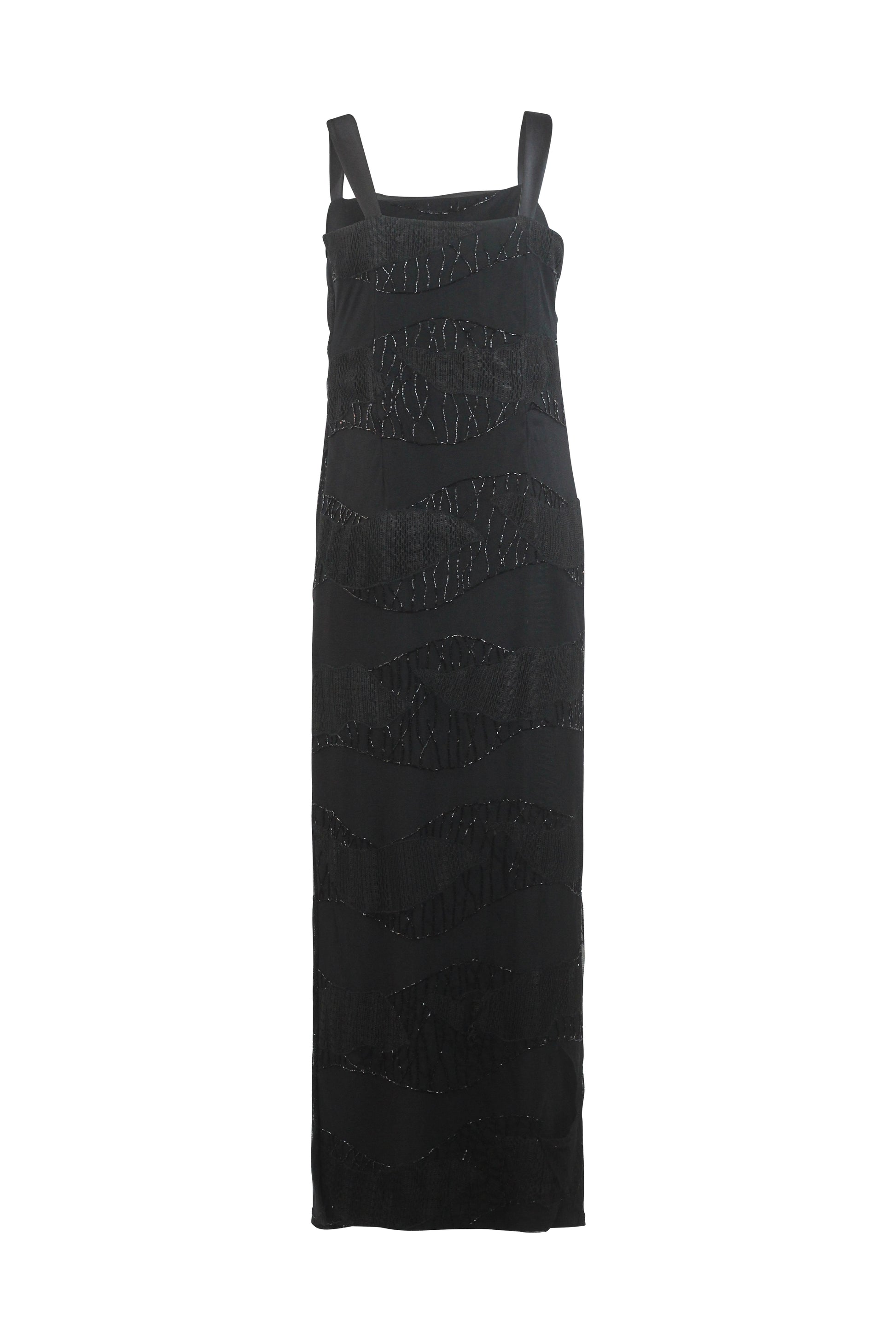 Black Beaded Tulle Column Dress