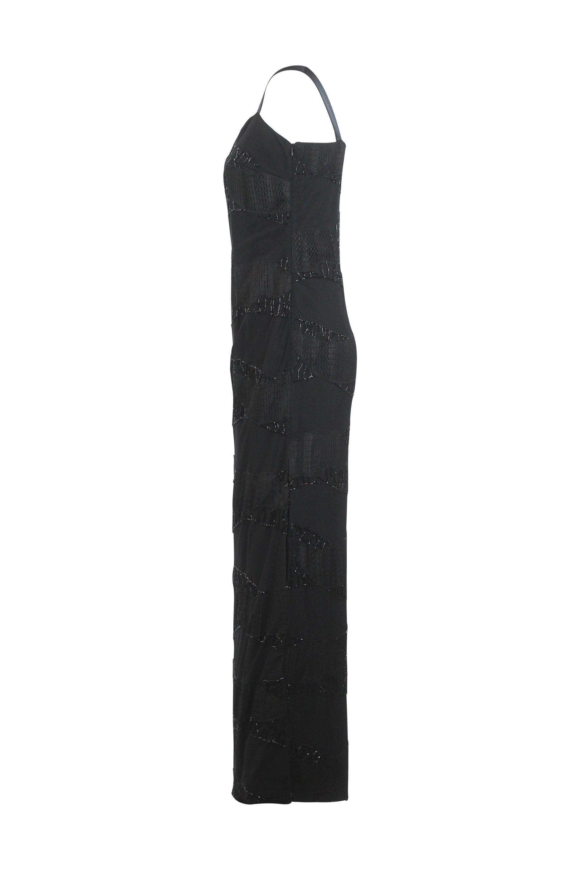 Black Beaded Tulle Column Dress