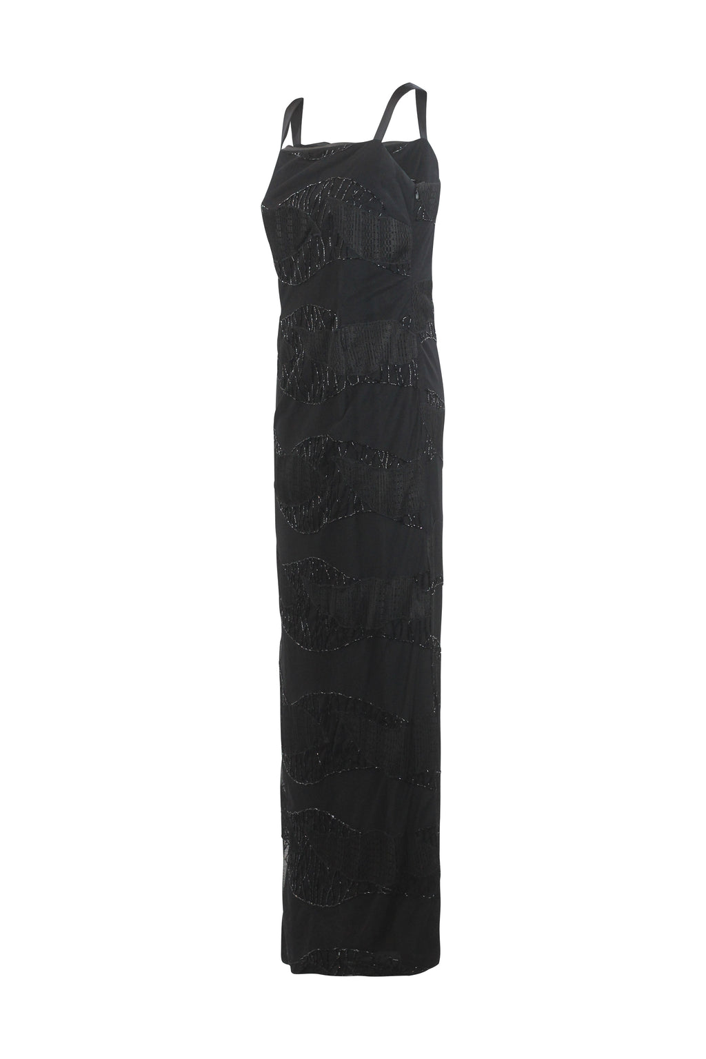 Black Beaded Tulle Column Dress