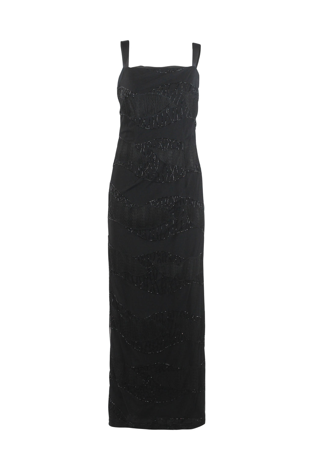 Black Beaded Tulle Column Dress