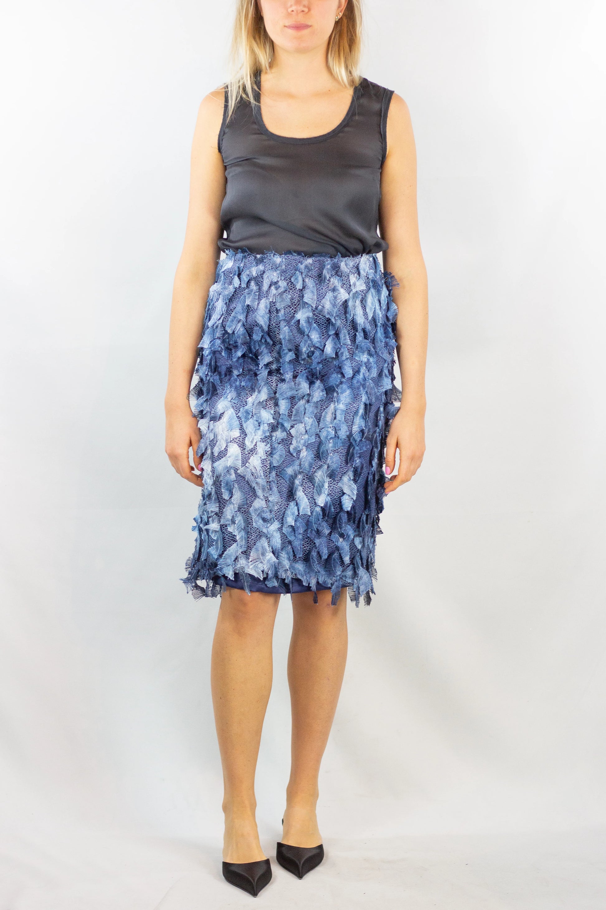 Pencil Skirt with Feather-Like Texture
