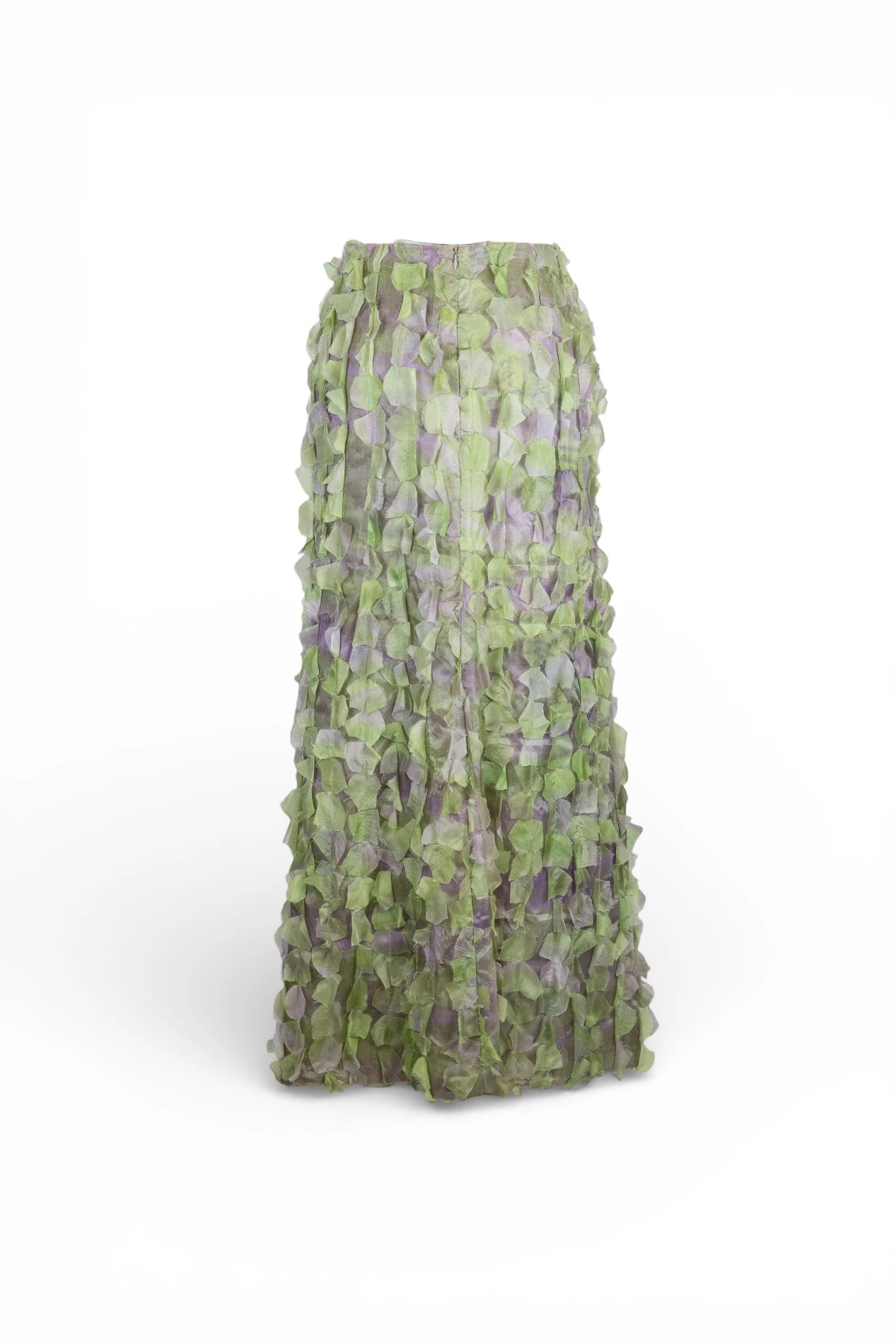 Green and Lavender Silk Skirt with Feather-Like Texture