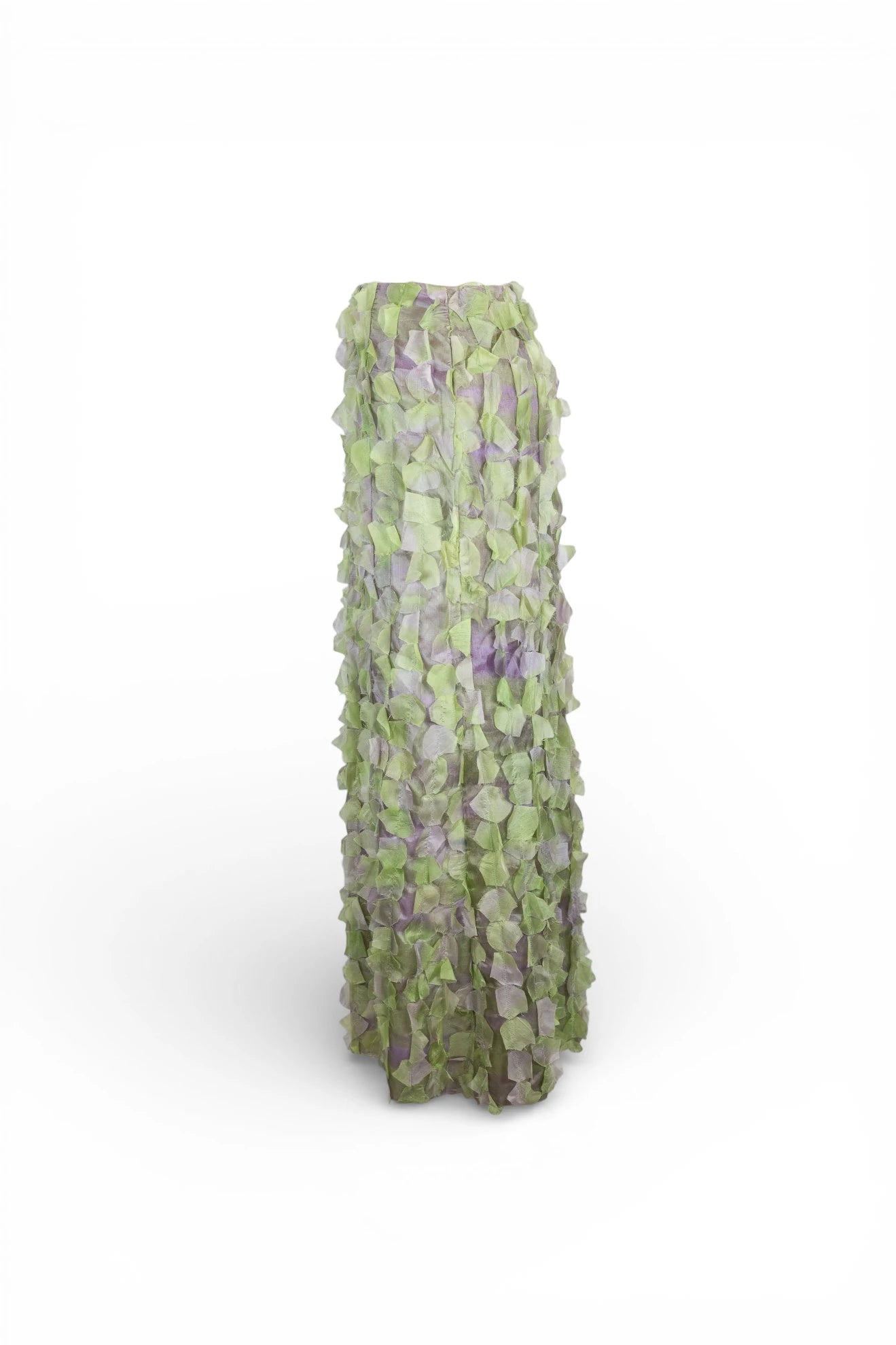 Green and Lavender Silk Skirt with Feather-Like Texture