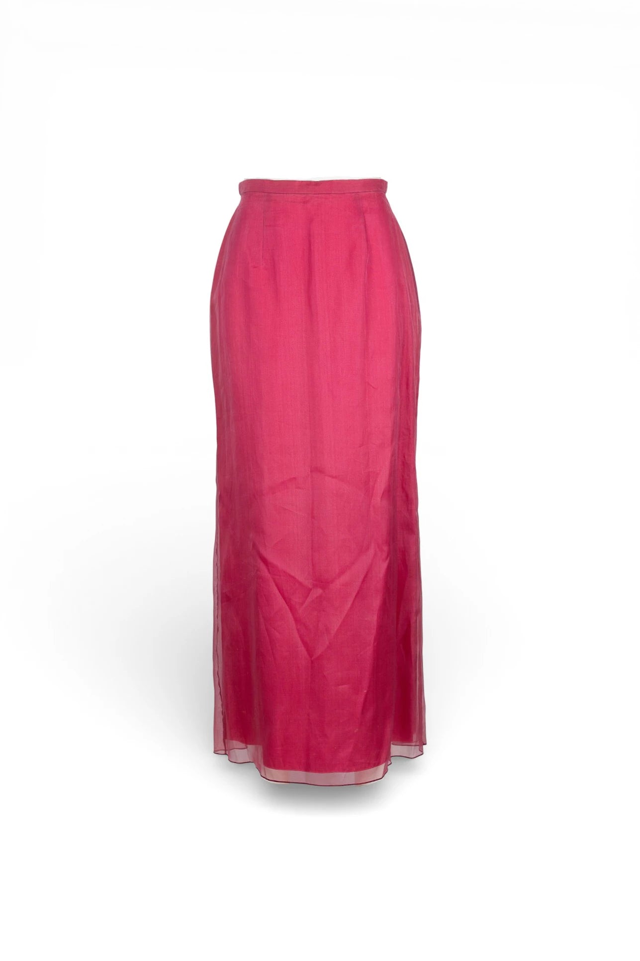 High-Waisted Magenta Silk Chiffon Maxi Skirt