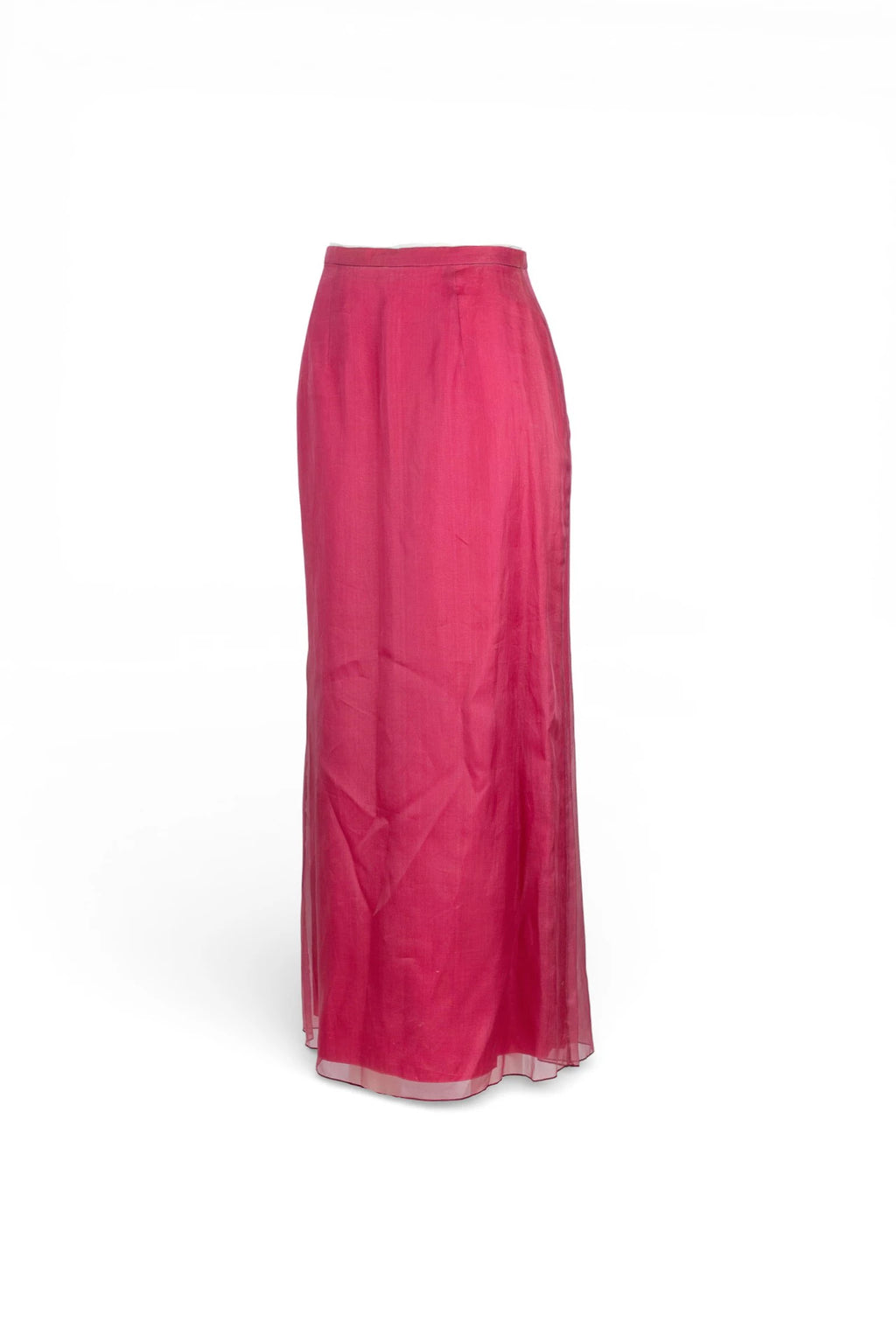 High-Waisted Magenta Silk Chiffon Maxi Skirt